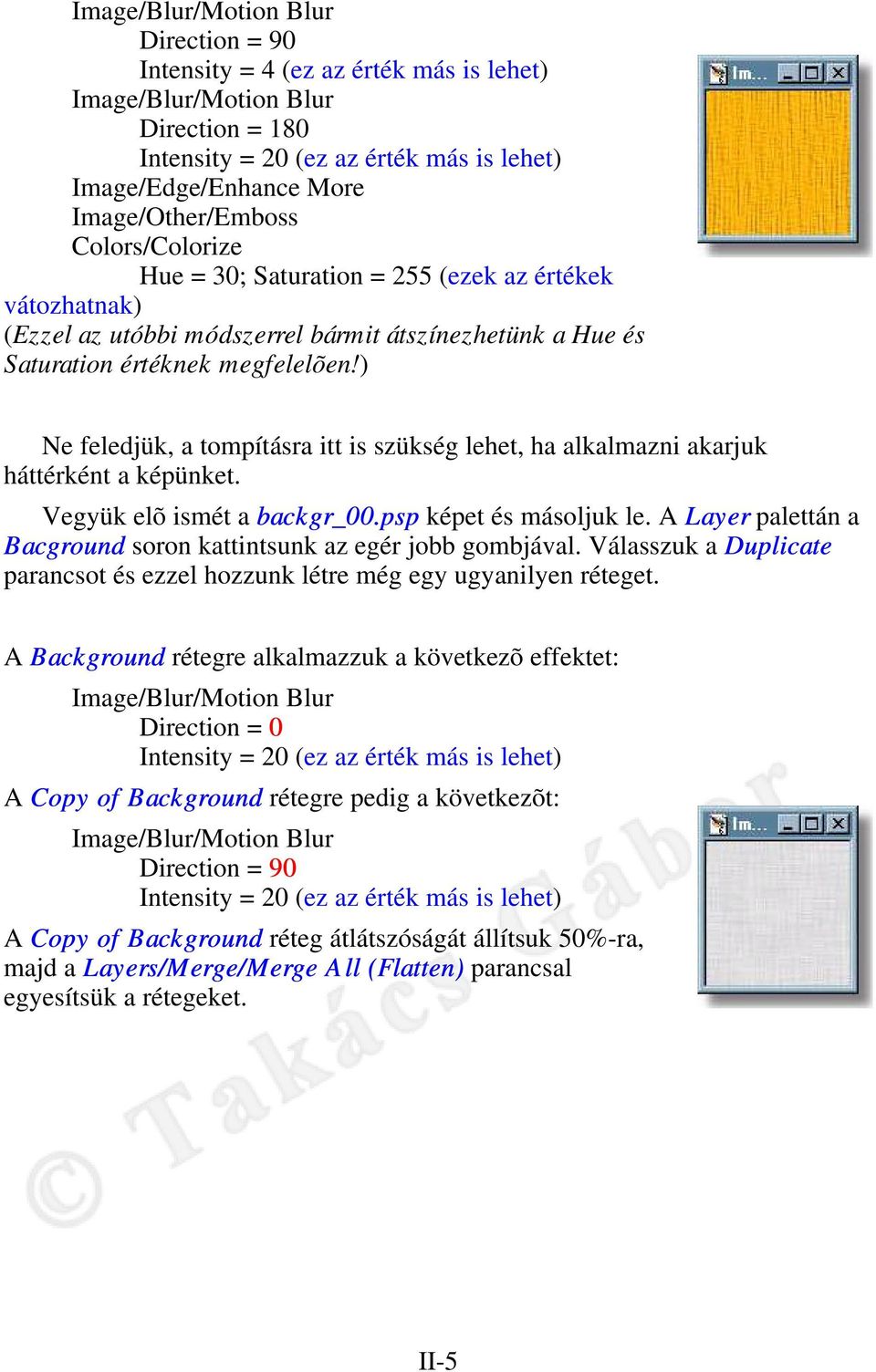 ) Ne feledjük, a tompításra itt is szükség lehet, ha alkalmazni akarjuk háttérként a képünket. Vegyük elõ ismét a backgr_00.psp képet és másoljuk le.