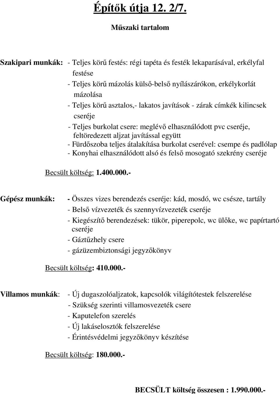 elhasználódott alsó és fels mosogató szekrény Becsült költség: 1.400.000.