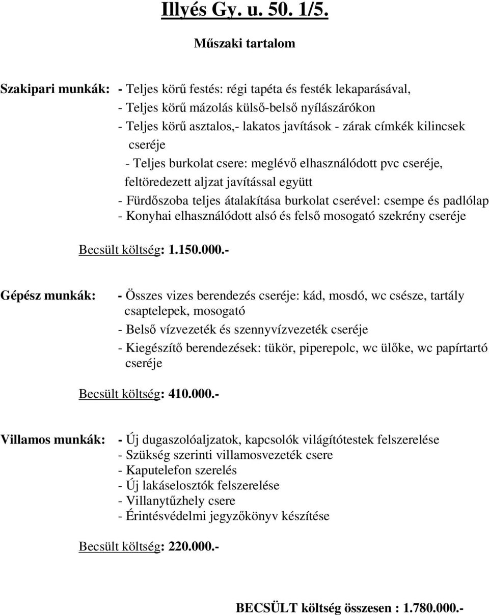 elhasználódott alsó és fels mosogató szekrény Becsült költség: 1.150.000.