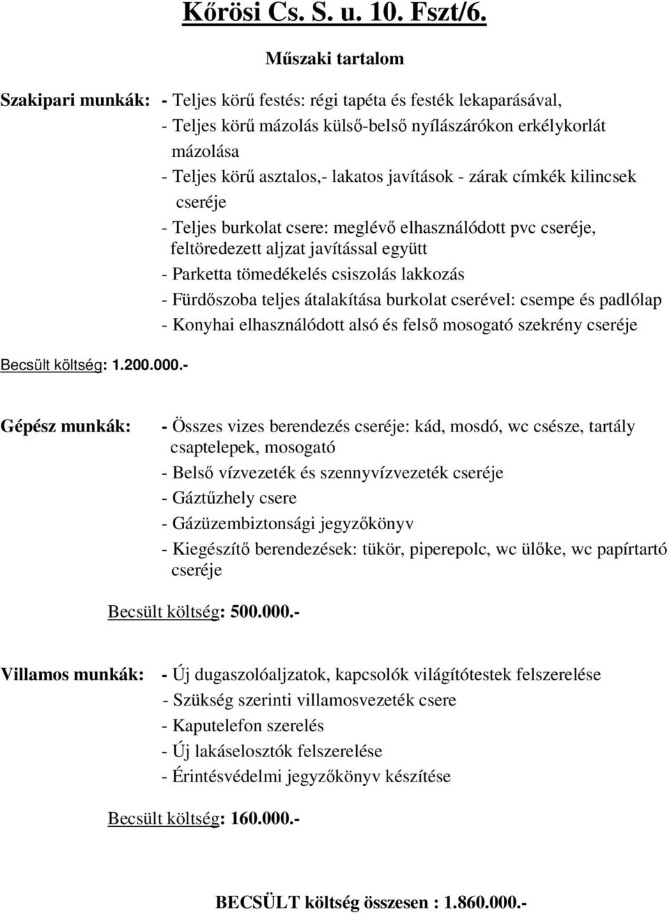 - Konyhai elhasználódott alsó és fels mosogató szekrény Becsült költség: 1.200.000.