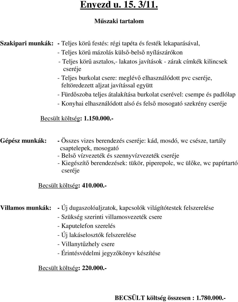 elhasználódott alsó és fels mosogató szekrény Becsült költség: 1.150.000.