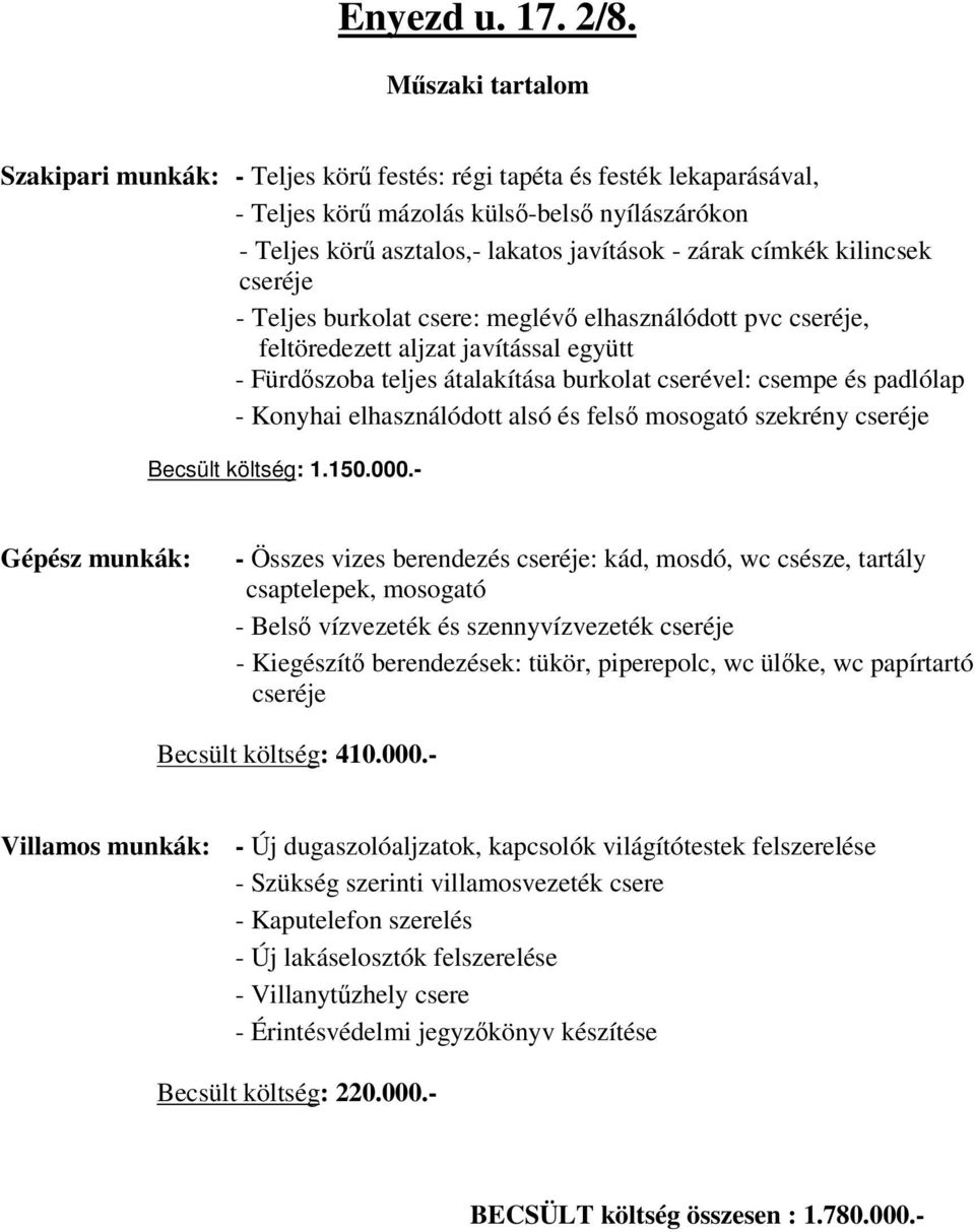 elhasználódott alsó és fels mosogató szekrény Becsült költség: 1.150.000.