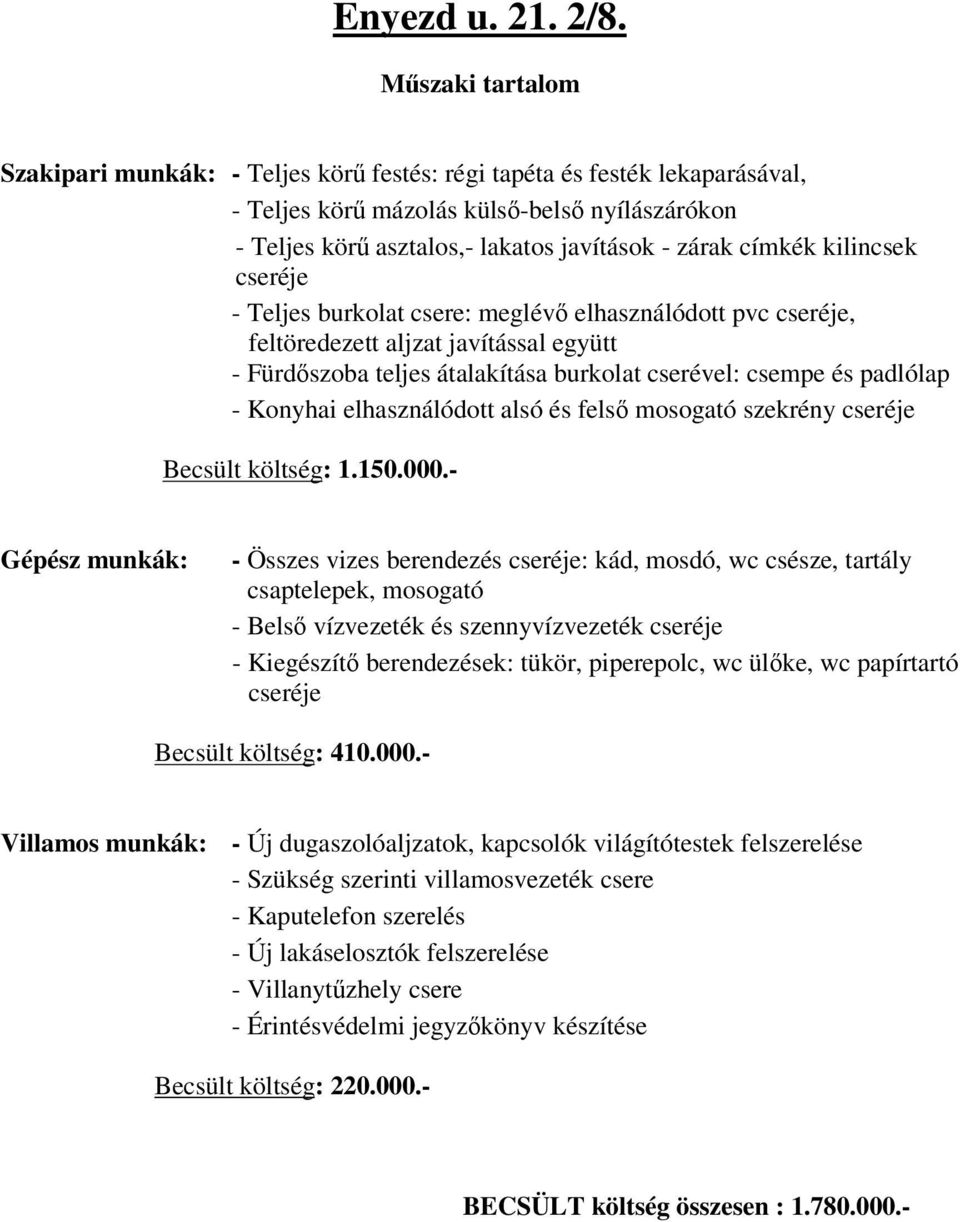 elhasználódott alsó és fels mosogató szekrény Becsült költség: 1.150.000.