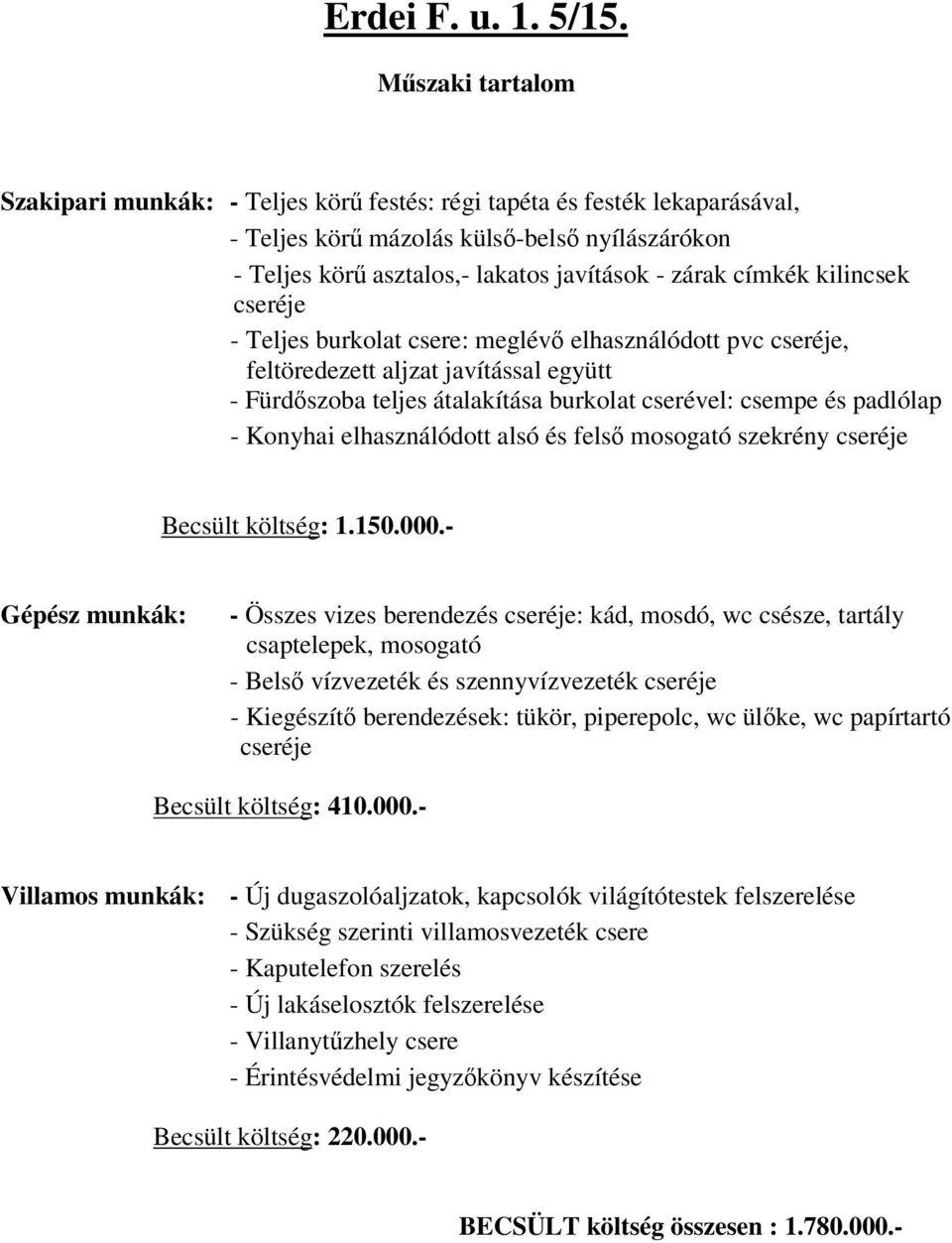 elhasználódott alsó és fels mosogató szekrény Becsült költség: 1.150.000.