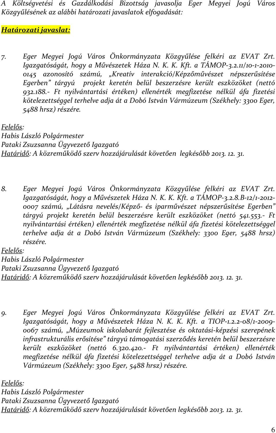 11/10-1-2010-0145 azonosító számú, Kreatív interakció/képzőművészet népszerűsítése Egerben tárgyú projekt keretén belül beszerzésre került eszközöket (nettó 932.188.