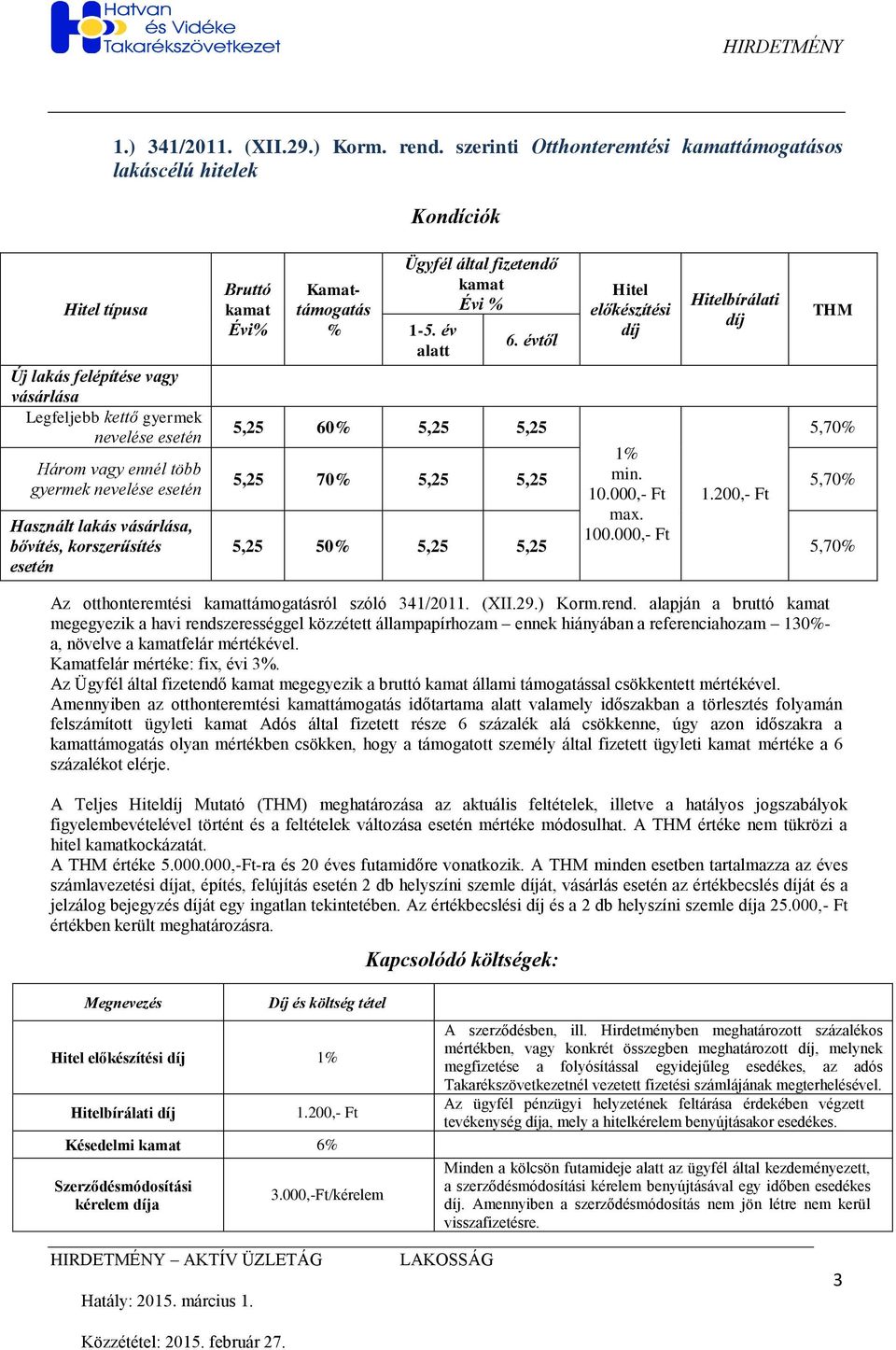 esetén Használt lakás vásárlása, bővítés, korszerűsítés esetén Bruttó kamat Évi% Kamattámogatás % Ügyfél által fizetendő kamat Évi % 1-5. év alatt 6.