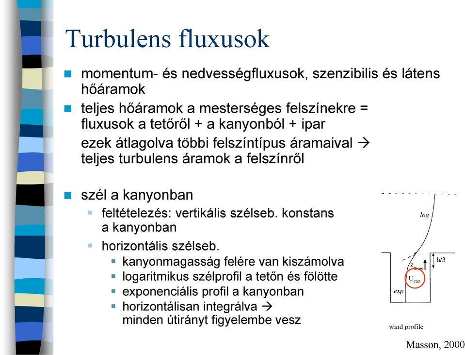 kanyonban feltételezés: vertikális szélseb. konstans a kanyonban horizontális szélseb.