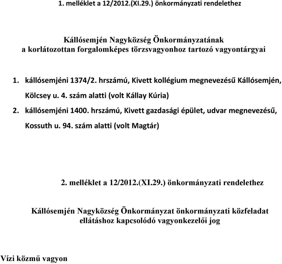 kállósemjéni 1374/2. hrszámú, Kivett kollégium megnevezésű Kállósemjén, Kölcsey u. 4. szám alatti (volt Kállay Kúria) 2. kállósemjéni 1400.