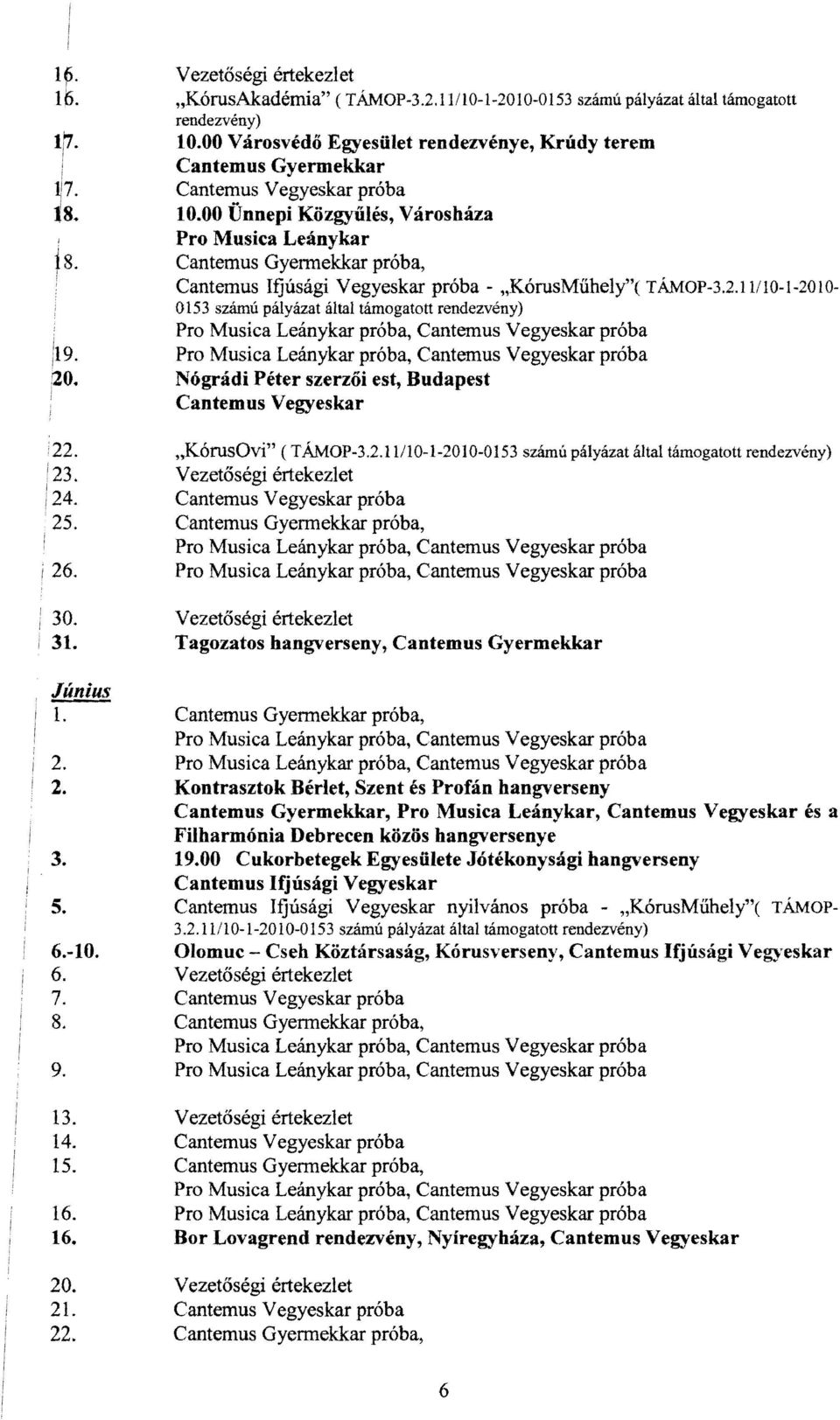1l/l0-1-2010 0153 számú pályázat által támogatott rendezvény) Pro Musica Leánykar próba, próba Pro Musica Leánykar próba, próba i 19. :20. Nógrádi Péter szerzői est, Budapest 122. "KórusOvi" (TÁMOP-3.