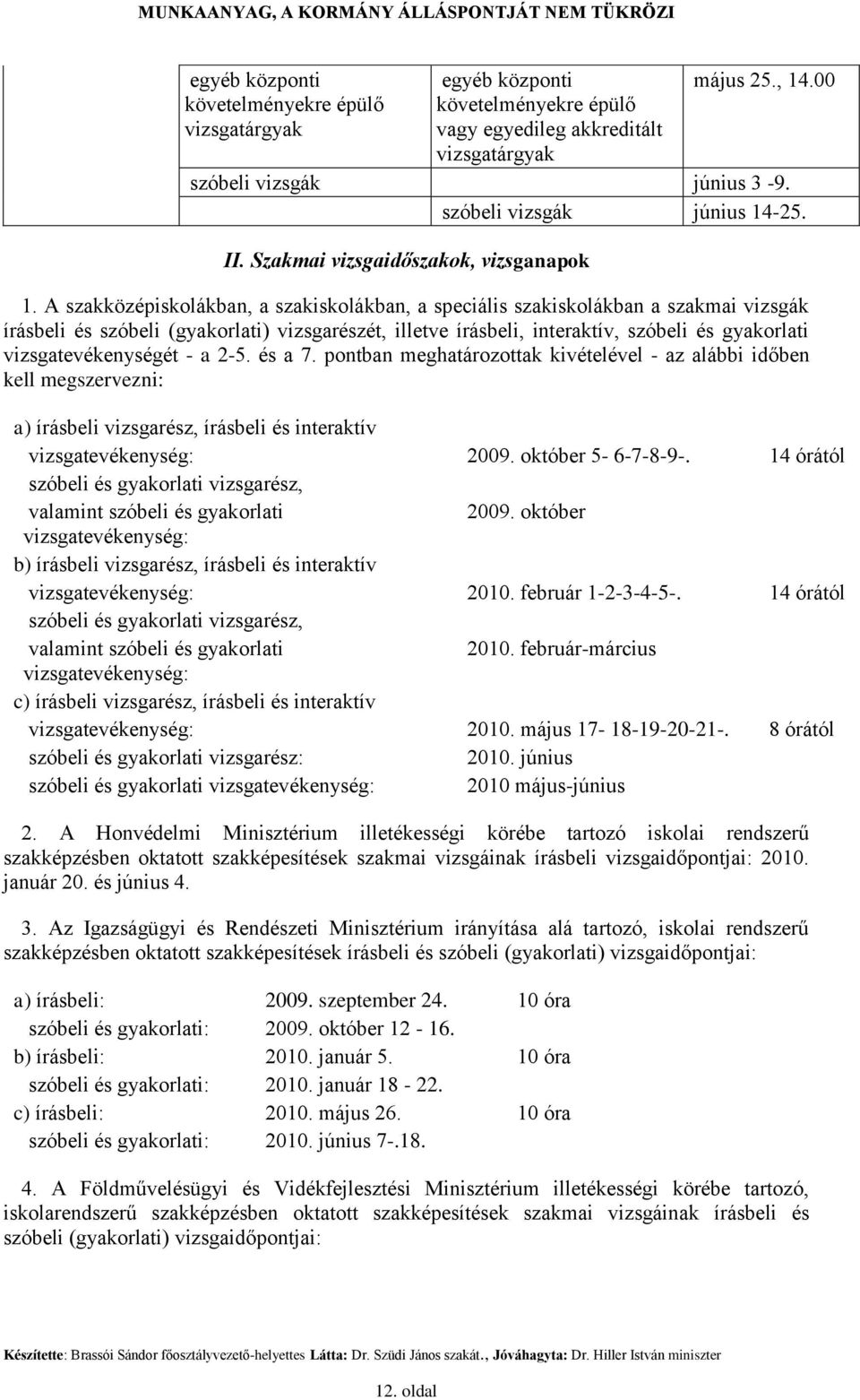 A szakközépiskolákban, a szakiskolákban, a speciális szakiskolákban a szakmai vizsgák írásbeli és szóbeli (gyakorlati) vizsgarészét, illetve írásbeli, interaktív, szóbeli és gyakorlati