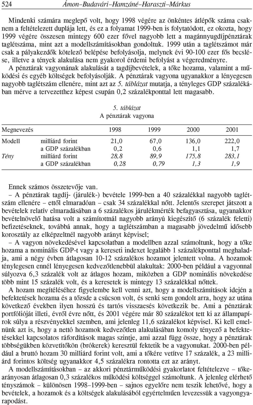 1999 után a taglétszámot már csak a pályakezdõk kötelezõ belépése befolyásolja, melynek évi 90-100 ezer fõs becslése, illetve a tények alakulása nem gyakorol érdemi befolyást a végeredményre.