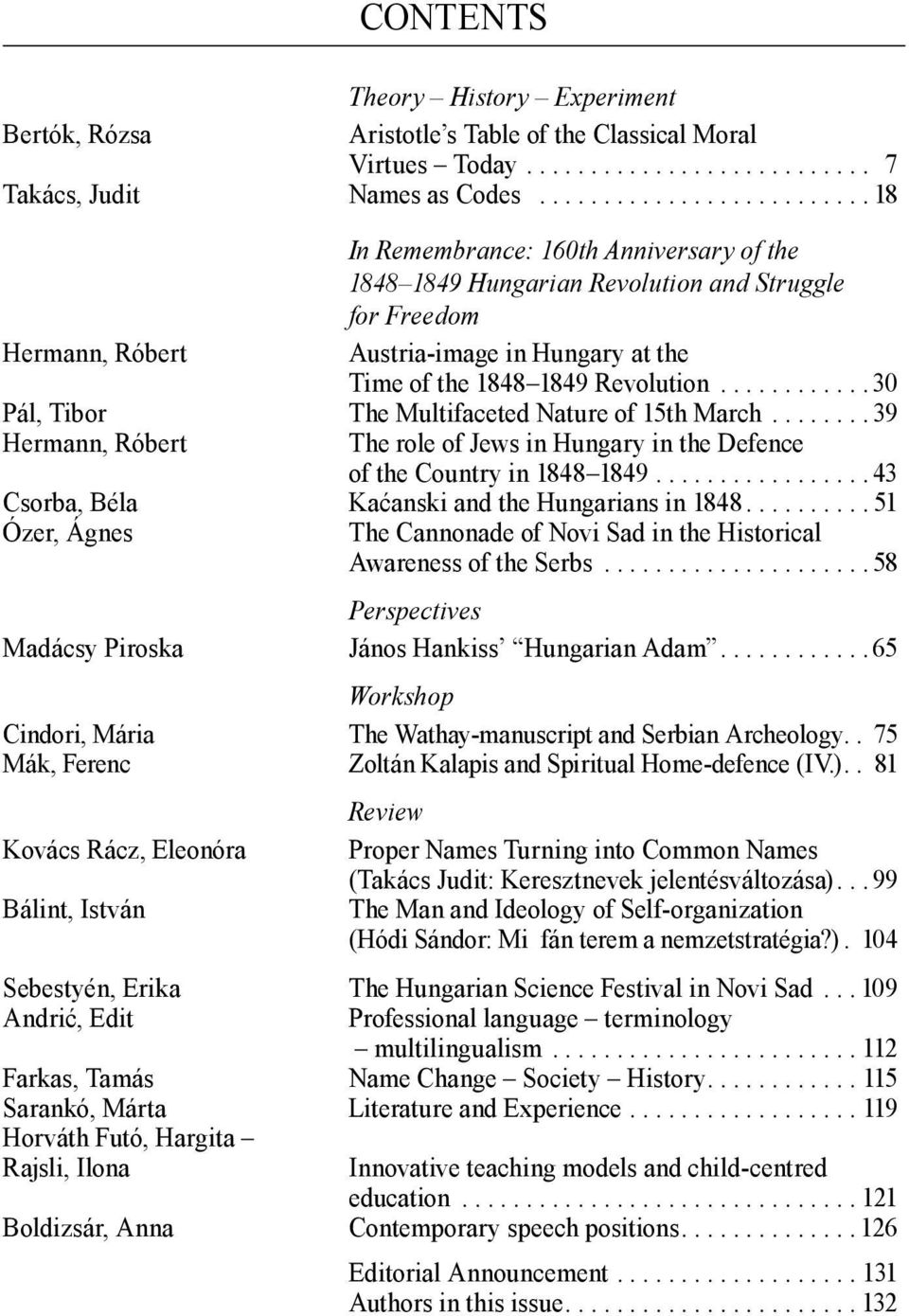 ........... 30 Pál, Tibor The Multifaceted Nature of 15th March........ 39 Hermann, Róbert The role of Jews in Hungary in the Defence of the Country in 1848 1849.