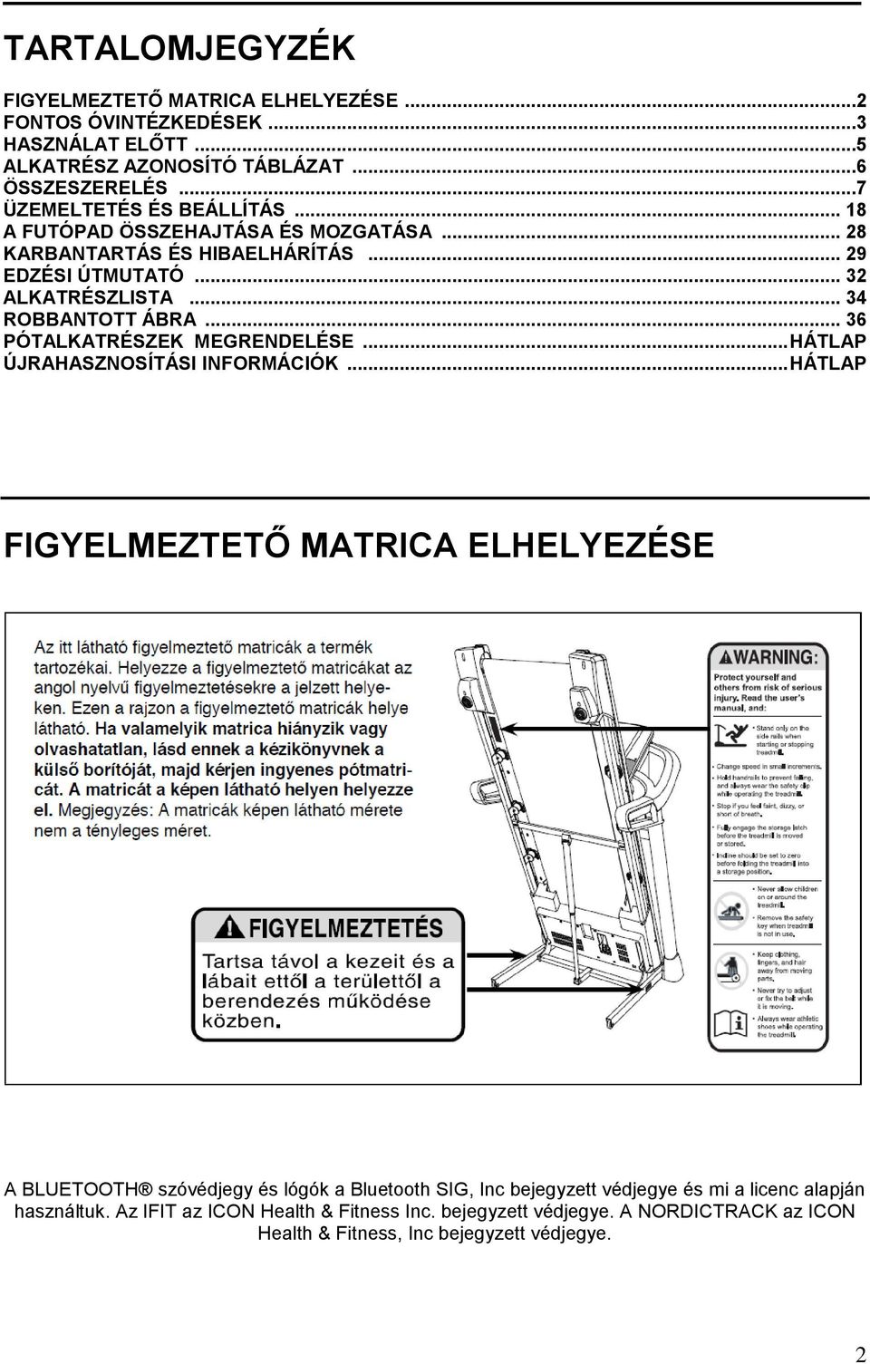 .. 34 ROBBANTOTT ÁBRA... 36 PÓTALKATRÉSZEK MEGRENDELÉSE... HÁTLAP ÚJRAHASZNOSÍTÁSI INFORMÁCIÓK.