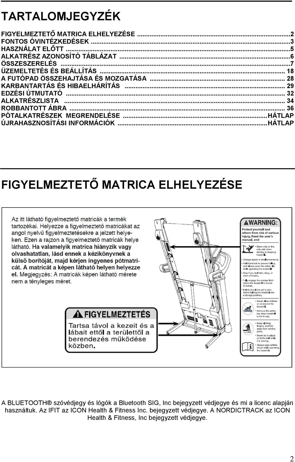 .. 34 ROBBANTOTT ÁBRA... 36 PÓTALKATRÉSZEK MEGRENDELÉSE... HÁTLAP ÚJRAHASZNOSÍTÁSI INFORMÁCIÓK.