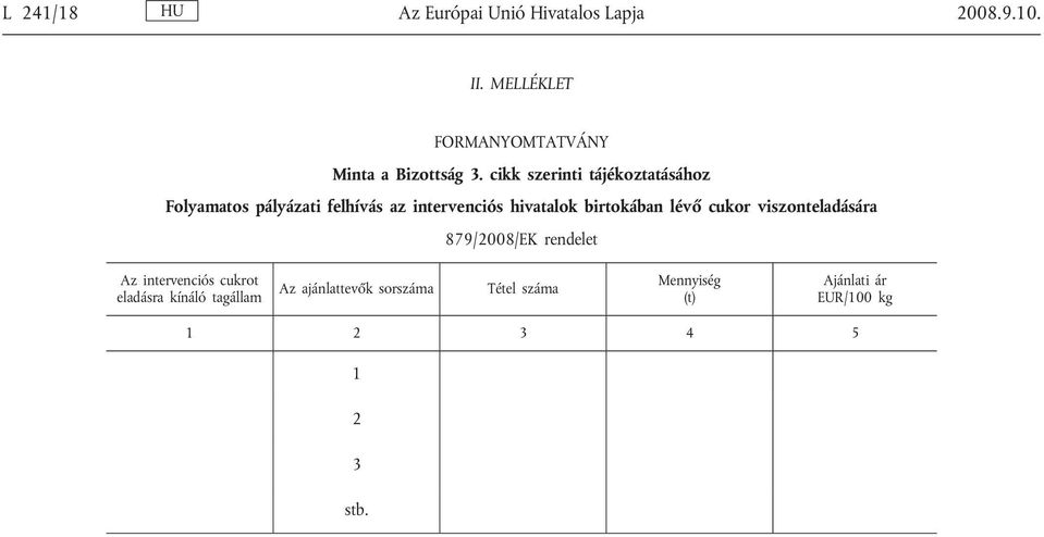 cikk szerinti tájékoztatásához Folyamatos pályázati felhívás az intervenciós hivatalok birtokában