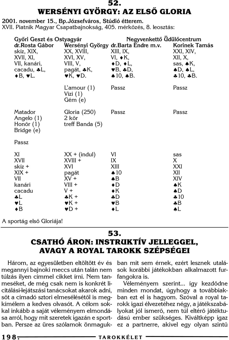 Korinek Tamás skíz, XIX, XX, XVIII, XIII, IX, XXI, XIV, XVII, XI, XVI, XV, VI, K, XII, X, VII, kanári, VIII, V, D, L, sas, K, cacadu, L, pagát, K, B,