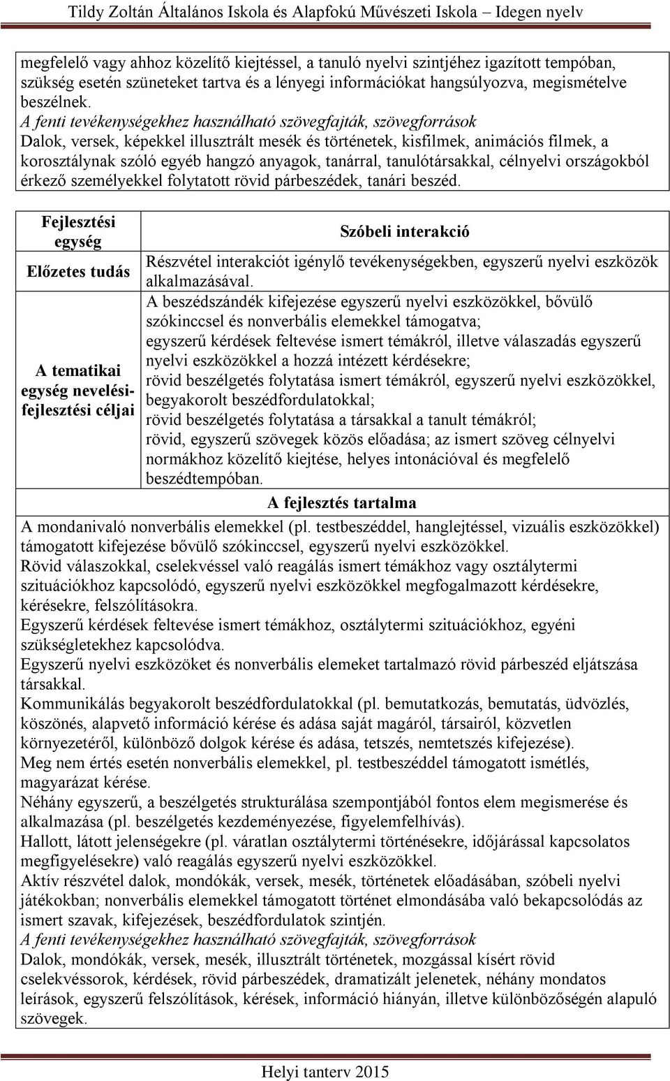 tanárral, tanulótársakkal, célnyelvi országokból érkező személyekkel folytatott rövid párbeszédek, tanári beszéd.