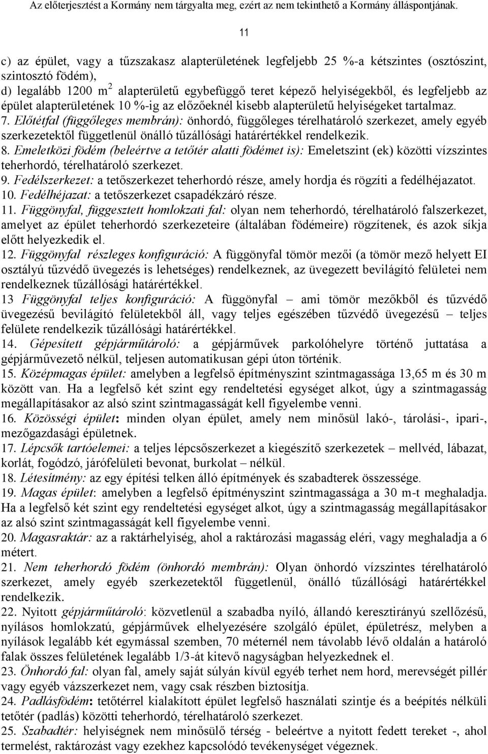 Előtétfal (függőleges membrán): önhordó, függőleges térelhatároló szerkezet, amely egyéb szerkezetektől függetlenül önálló tűzállósági határértékkel rendelkezik. 8.