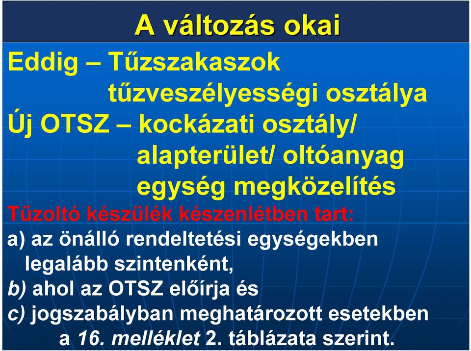 készenlétben tart: a) az önálló rendeltetési egységekben legalább szintenként, b)