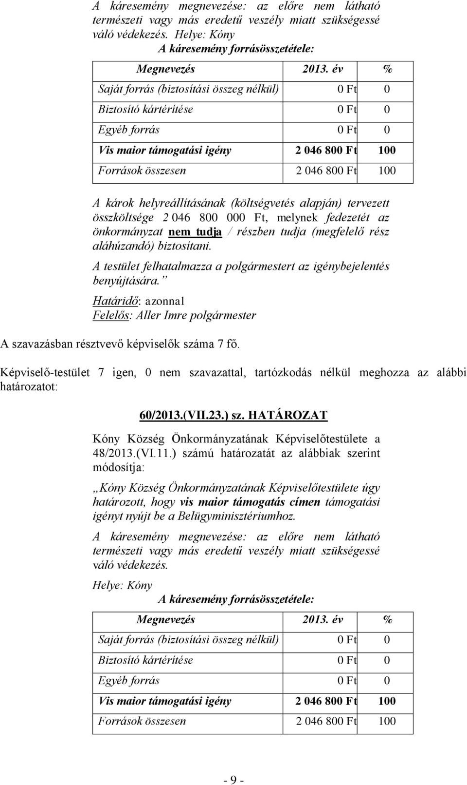 helyreállításának (költségvetés alapján) tervezett összköltsége 2 046 800 000 Ft, melynek fedezetét az önkormányzat nem tudja / részben tudja (megfelelő rész aláhúzandó) biztosítani.