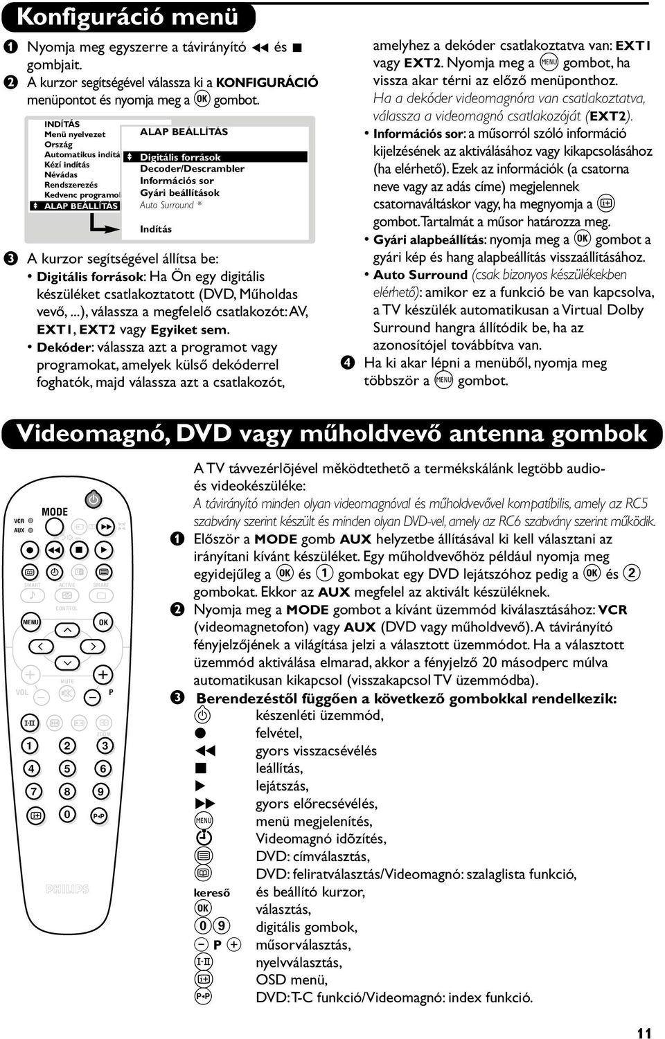 BEÁLLĺTÁS Auto Surround * Indítás A kurzor segítségével állítsa be: Digitális források: Ha Ön egy digitális készüléket csatlakoztatott (DVD, Műholdas vevő,.