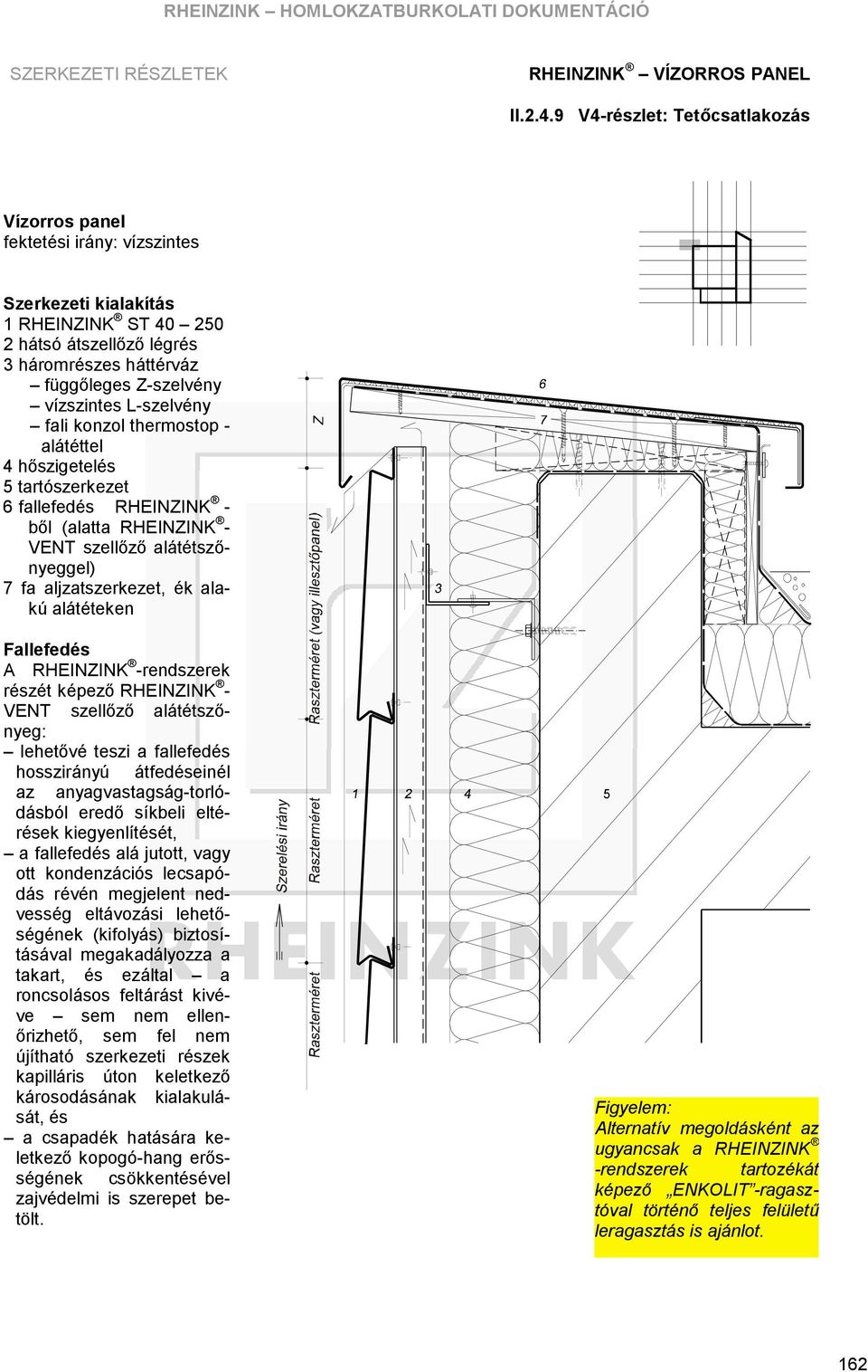 részét képező RHEINZINK - VENT szellő ző alátétsző - nyeg: lehető véteszi a fallefedés hosszirányú átfedéseinél az anyagvastagság-torló - dásbó l eredő síkbeli eltérések kiegyenlítését, a fallefedés