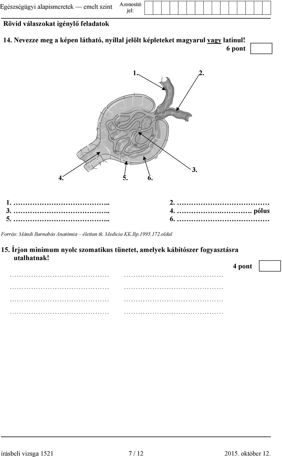 6. 3. 1... 2. 3... 4... pólus 5... 6. Forrás: Mándi Barnabás Anatómia élettan tk. Medicia KK.Bp.