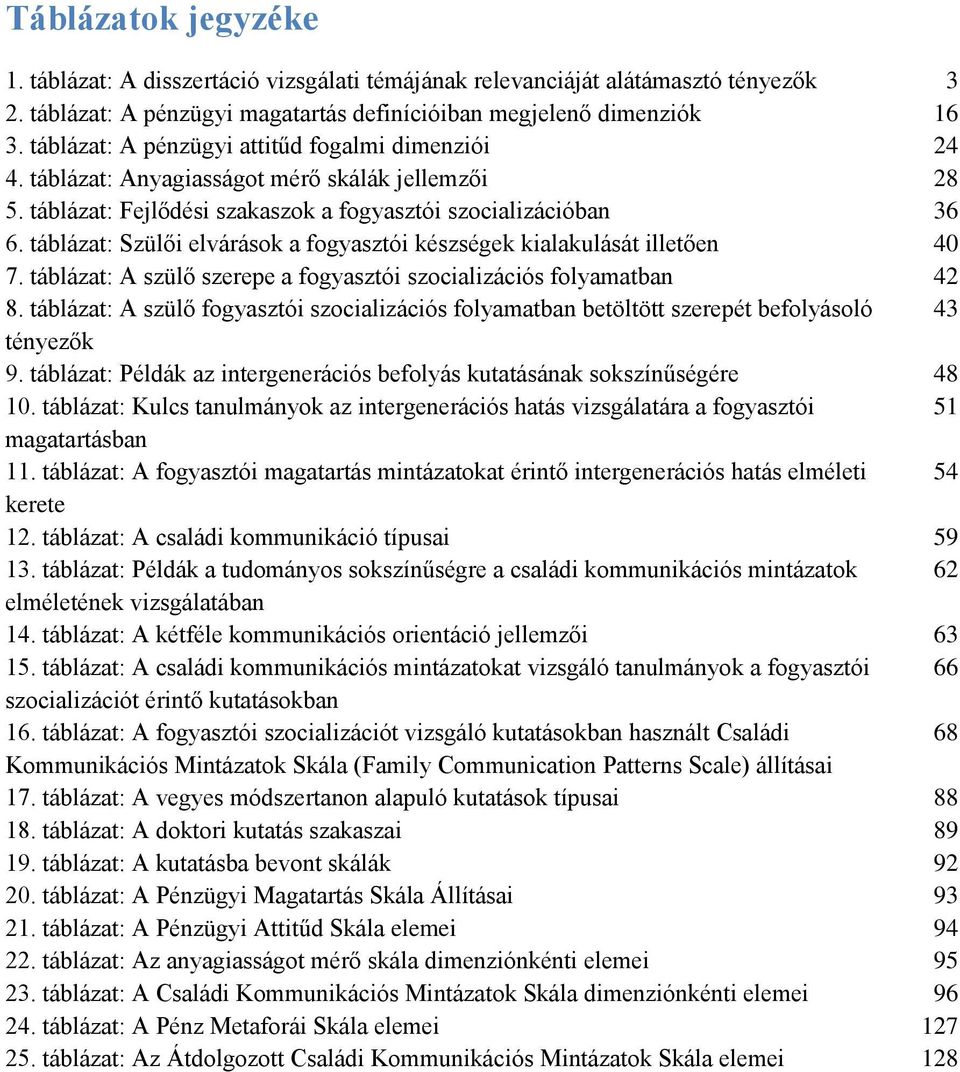 táblázat: Szülői elvárások a fogyasztói készségek kialakulását illetően 40 7. táblázat: A szülő szerepe a fogyasztói szocializációs folyamatban 42 8.