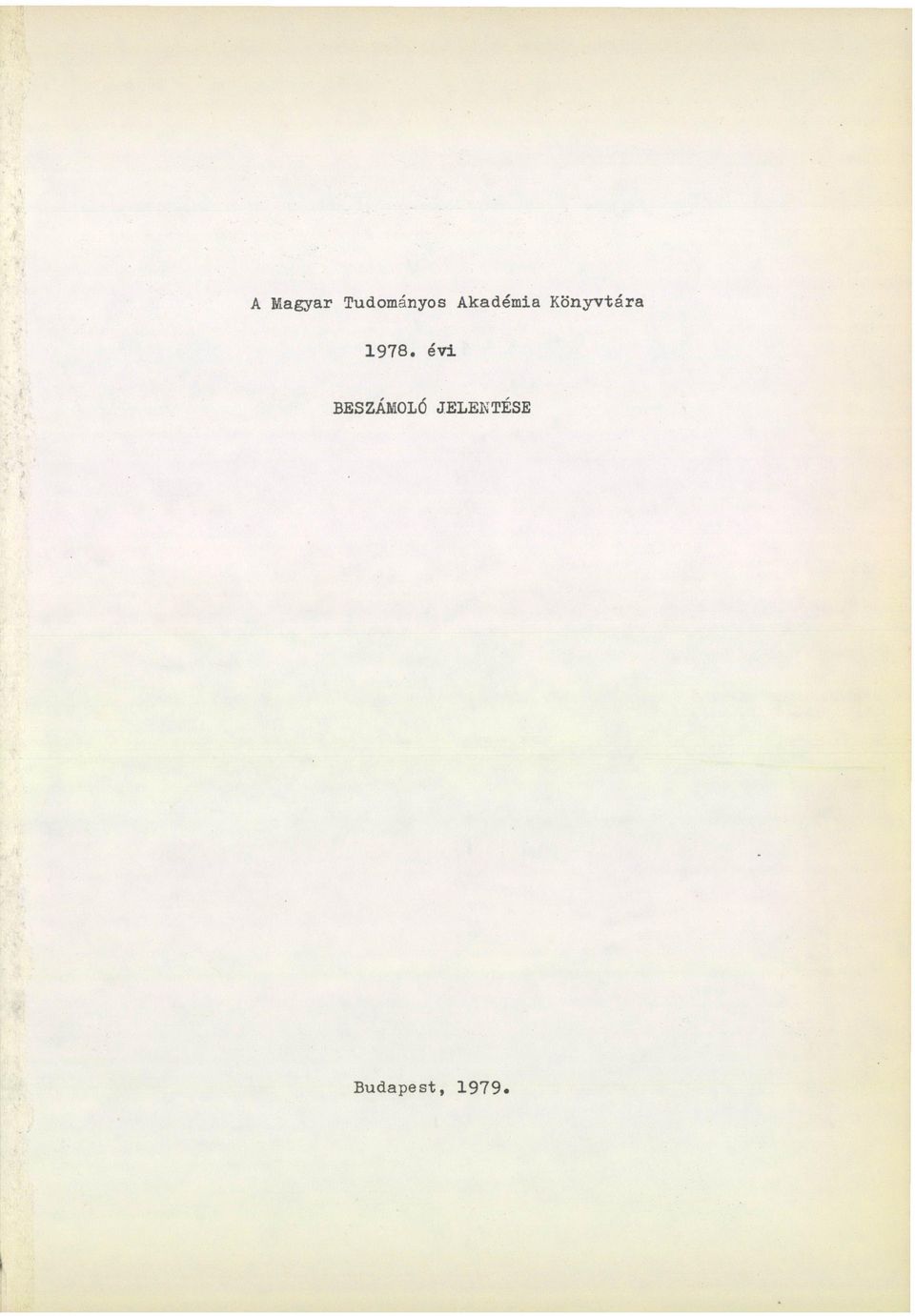 1978. évi BESZÁMOLÓ