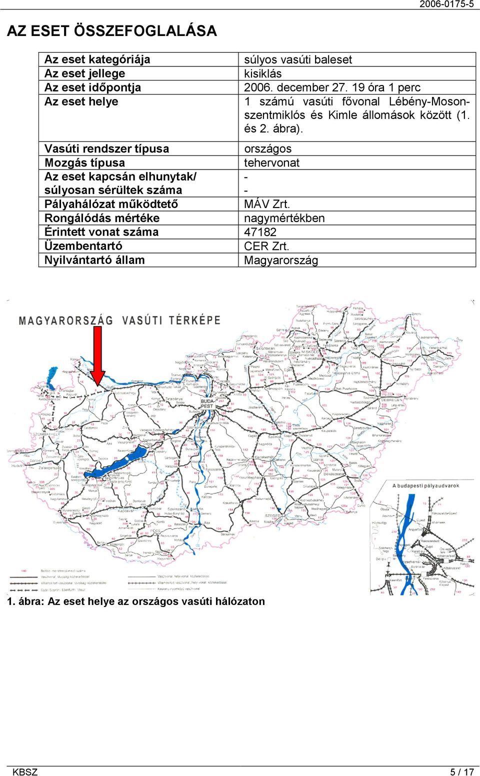 Rongálódás mértéke nagymértékben Érintett vonat száma 47182 Üzembentartó CER Zrt.