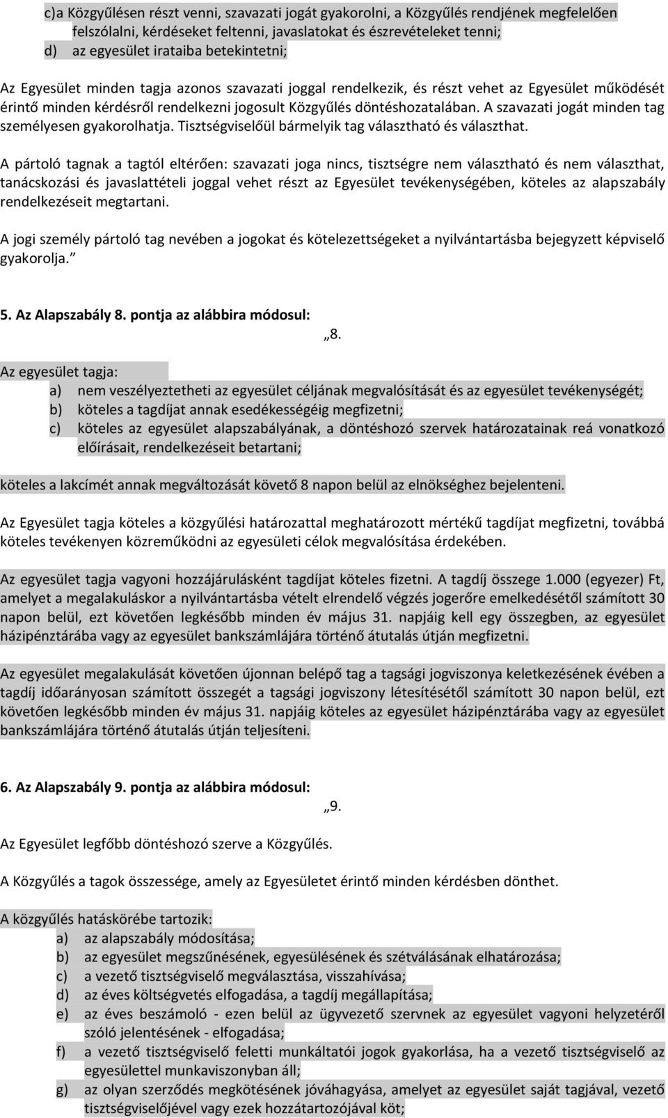 A szavazati jogát minden tag személyesen gyakorolhatja. Tisztségviselőül bármelyik tag választható és választhat.