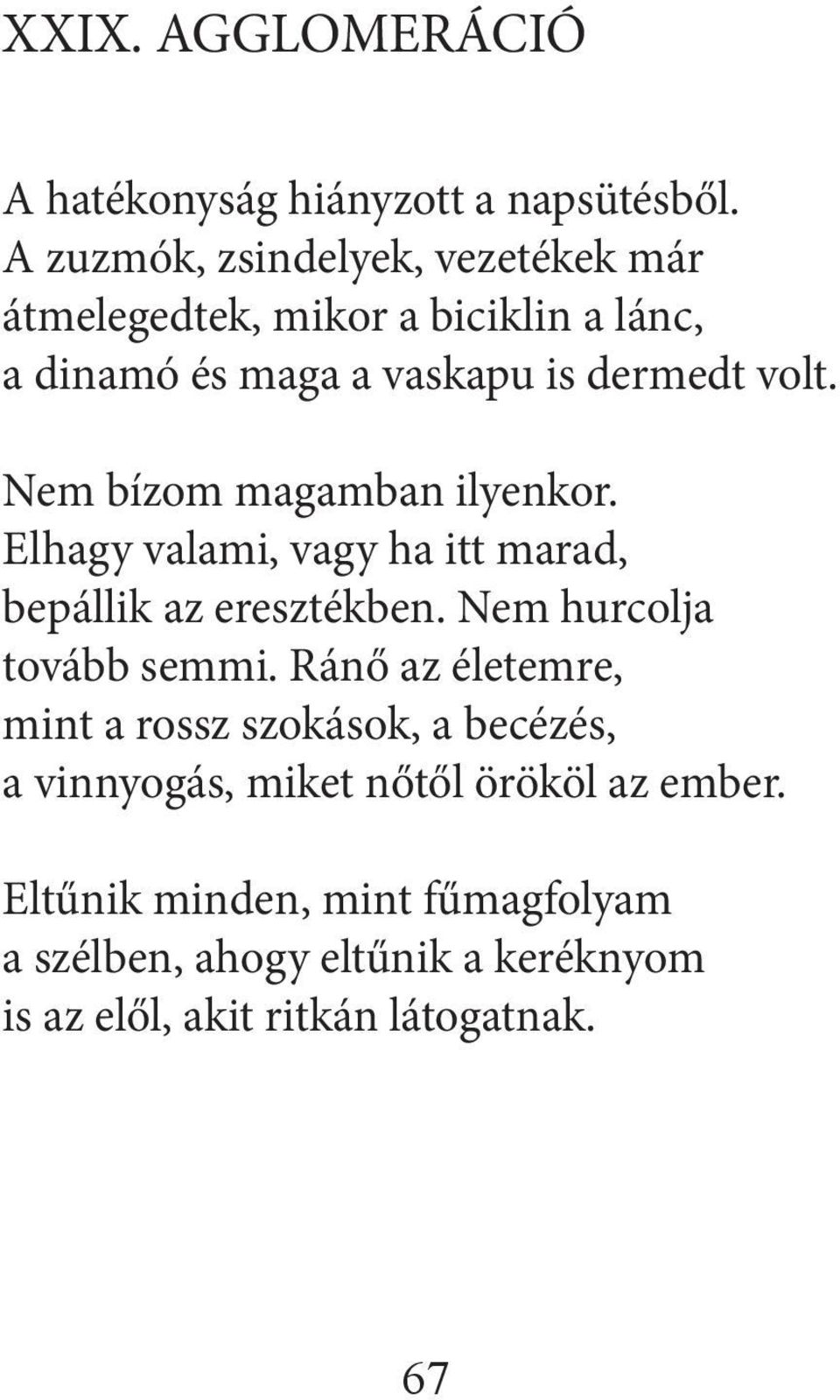 Nem bízom magamban ilyenkor. Elhagy valami, vagy ha itt marad, bepállik az eresztékben. Nem hurcolja tovább semmi.