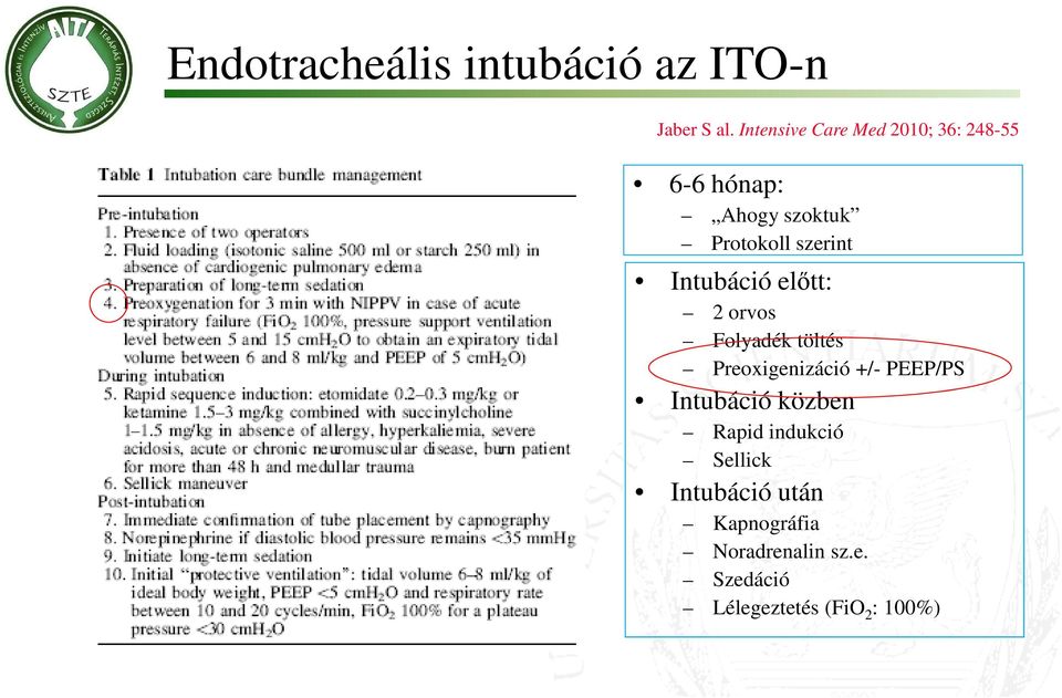 Intubáció elıtt: 2 orvos Folyadék töltés Preoxigenizáció +/- PEEP/PS Intubáció