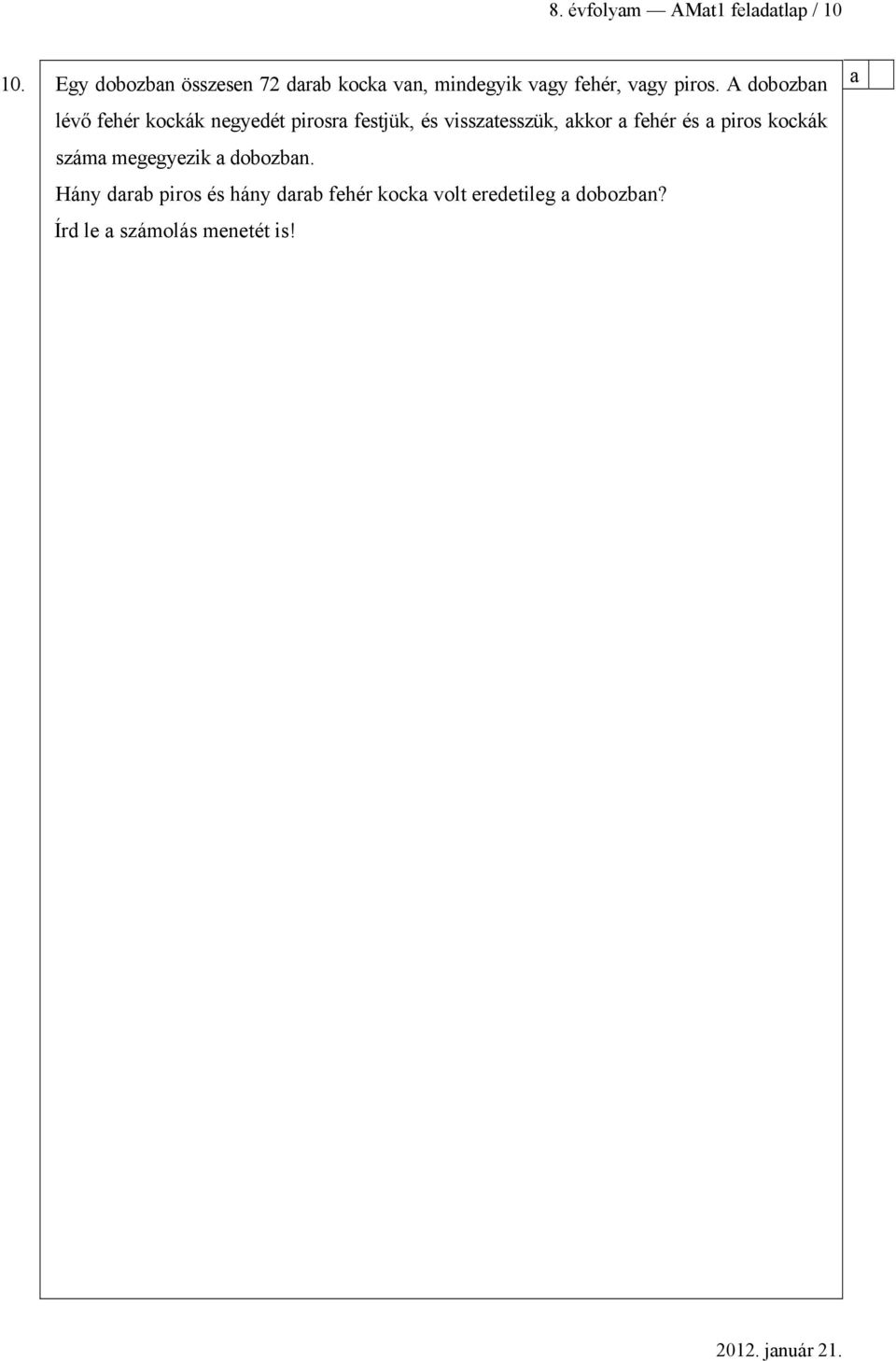 MATEMATIKA FELADATLAP a 8. évfolyamosok számára - PDF Ingyenes letöltés