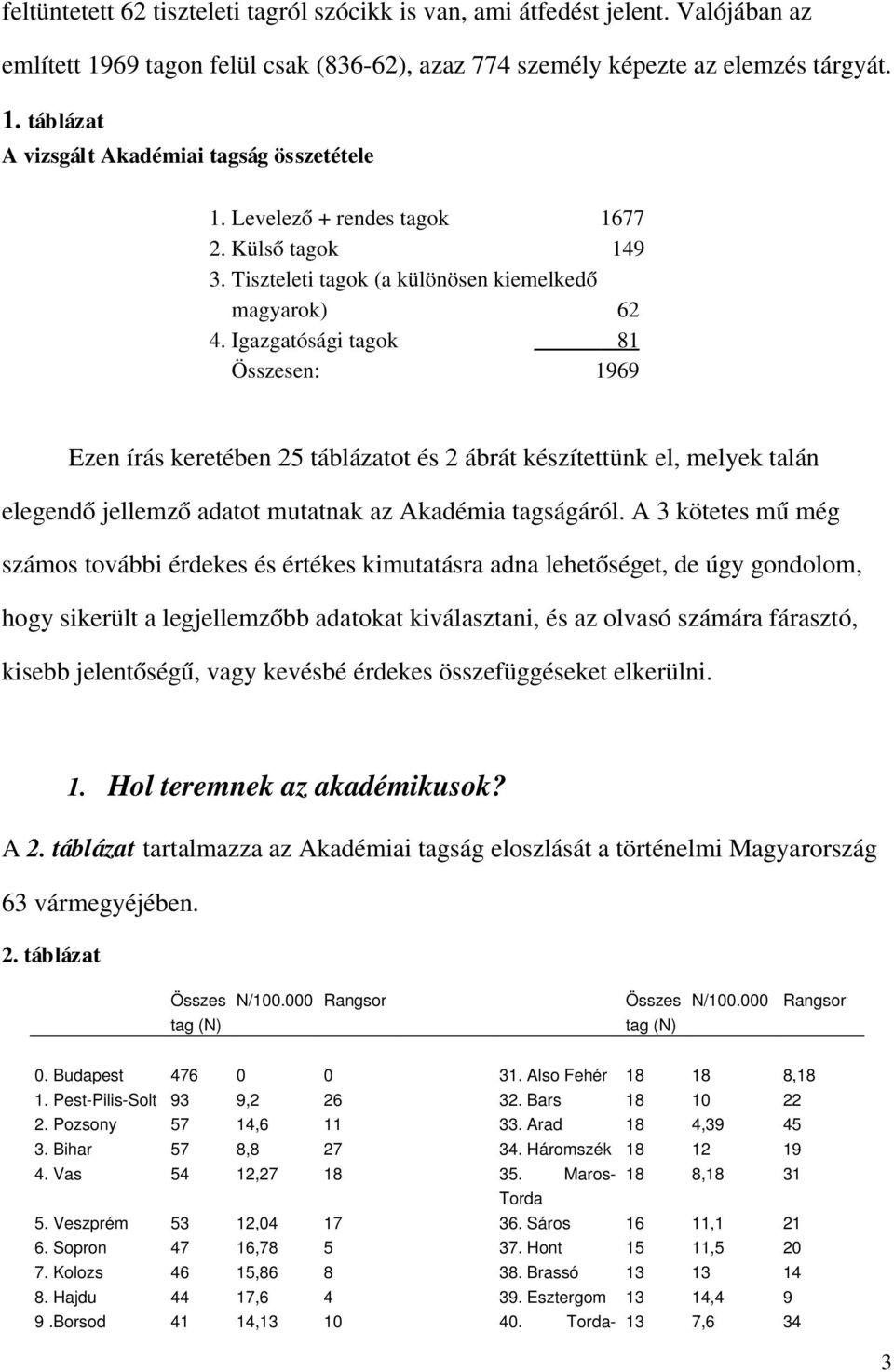 Igazgatósági tagok 81 Összesen: 1969 Ezen írás keretében 25 táblázatot és 2 ábrát készítettünk el, melyek talán elegendő jellemző adatot mutatnak az Akadémia tagságáról.