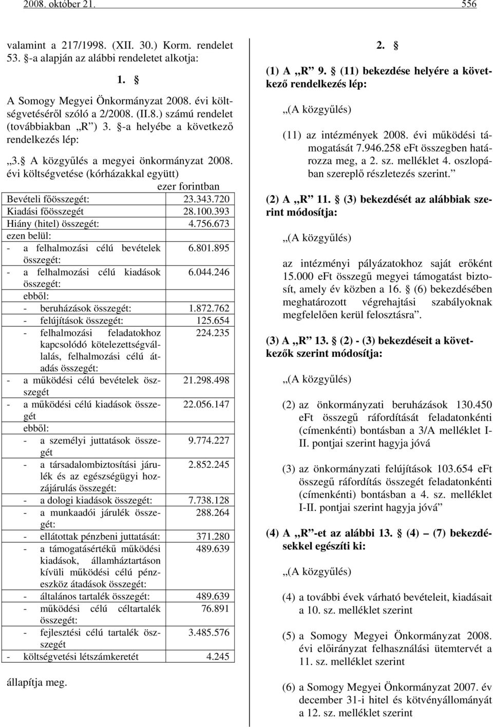 393 Hiány (hitel) összegét: 4.756.673 ezen belül: - a felhalmozási célú bevételek 6.801.895 összegét: - a felhalmozási célú kiadások 6.044.246 összegét: ebből: - beruházások összegét: 1.872.