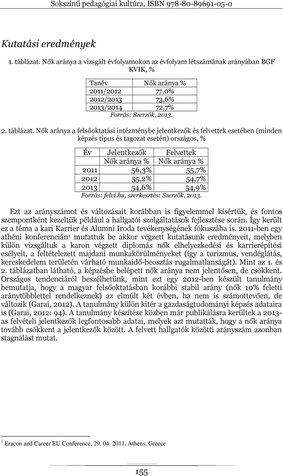 Nők aránya a felsőoktatási intézménybe jelentkezők és felvettek esetében (minden képzés típus és tagozat esetén) országos, % Év Jelentkezők Felvettek Nők aránya % Nők aránya % 2011 56,3% 55,7% 2012