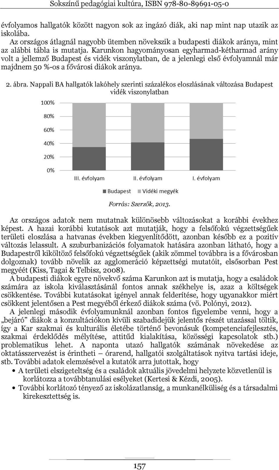 Nappali BA hallgatók lakóhely szerinti százalékos eloszlásának változása Budapest vidék viszonylatban Forrás: Szerzők, 2013.