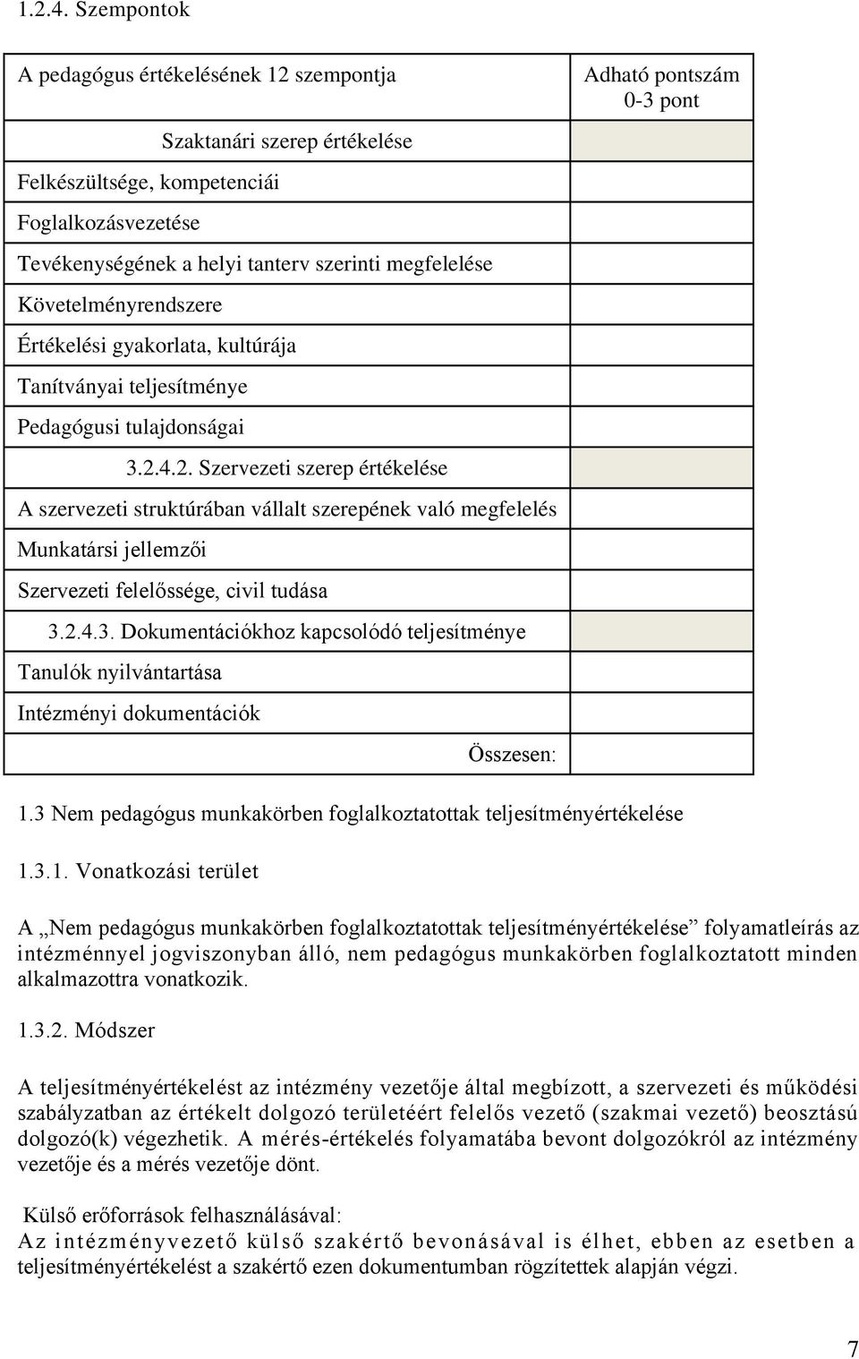 Követelményrendszere Értékelési gyakorlata, kultúrája Tanítványai teljesítménye Pedagógusi tulajdonságai 3.2.