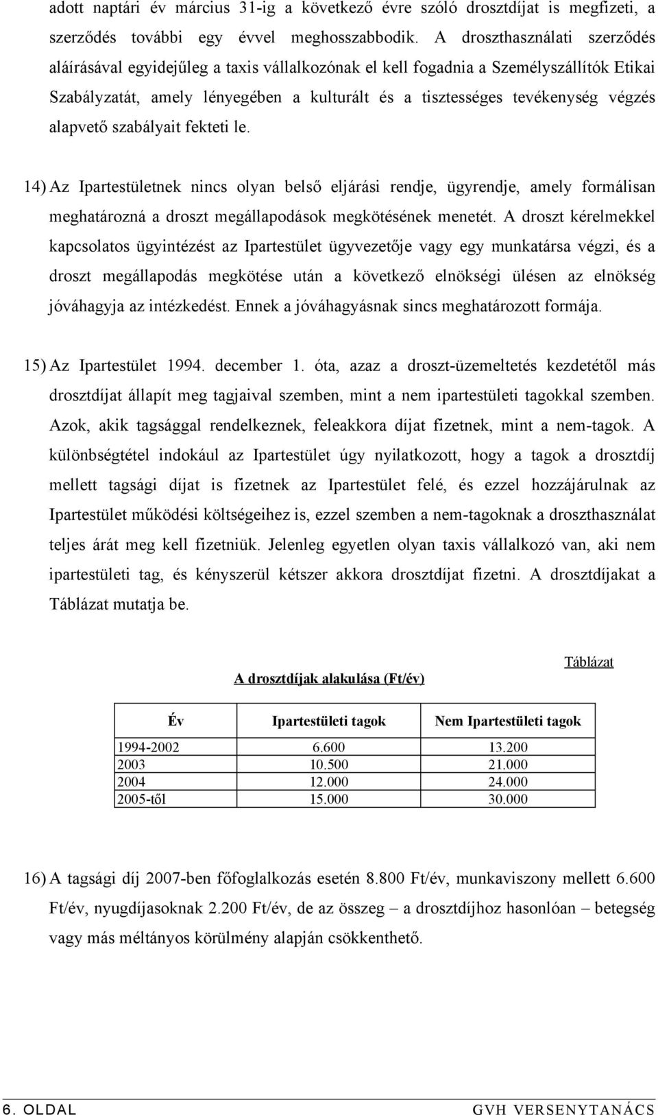 alapvető szabályait fekteti le. 14) Az Ipartestületnek nincs olyan belső eljárási rendje, ügyrendje, amely formálisan meghatározná a droszt megállapodások megkötésének menetét.