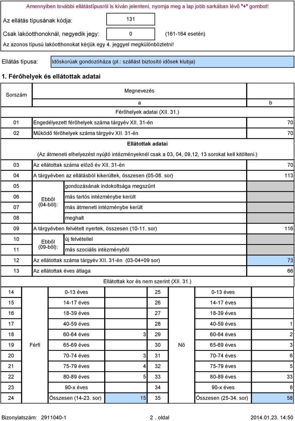 Férőhelyek és ellátottk dti Férőhelyek dti (XII. 31.) Engedélyezett férőhelyek szám tárgyév XII. 31-én 70 Működő férőhelyek szám tárgyév XII.