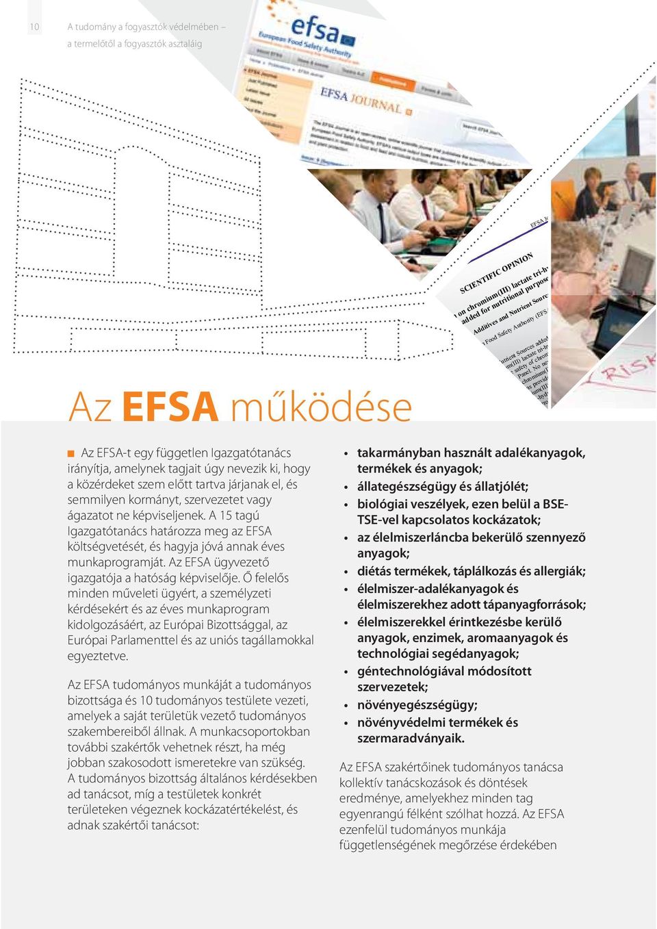 A 15 tagú Igazgatótanács határozza meg az EFSA költségvetését, és hagyja jóvá annak éves munkaprogramját. Az EFSA ügyvezető igazgatója a hatóság képviselője.