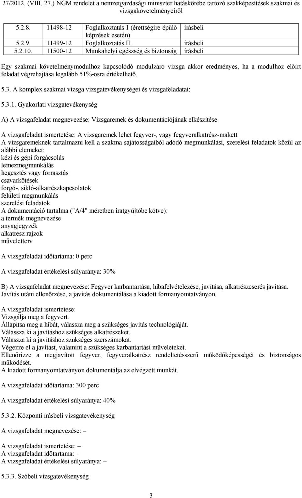 értékelhető. 5.3. A komplex szakmai vizsga vizsgatevékenységei és vizsgafeladatai: 5.3.1.