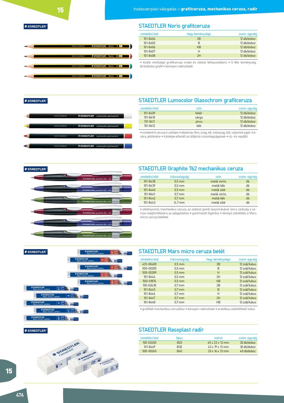 keménység, törésbiztos grafit könnyen radírozható STAEDTLER Lumocolor Glasochrom grafitceruza rendelési kód szín csom.