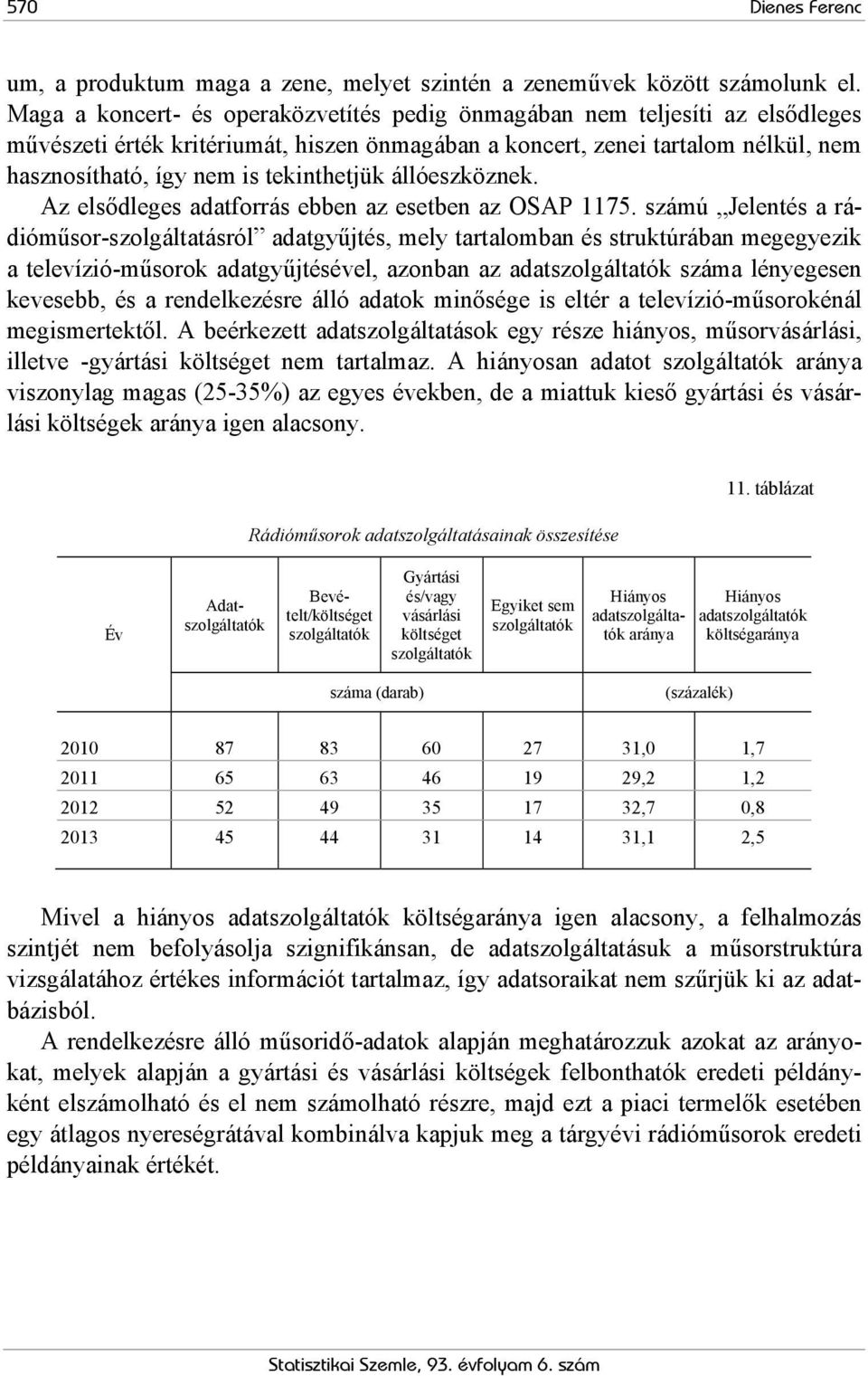 tekinthetjük állóeszköznek. Az elsődleges adatforrás ebben az esetben az OSAP 1175.