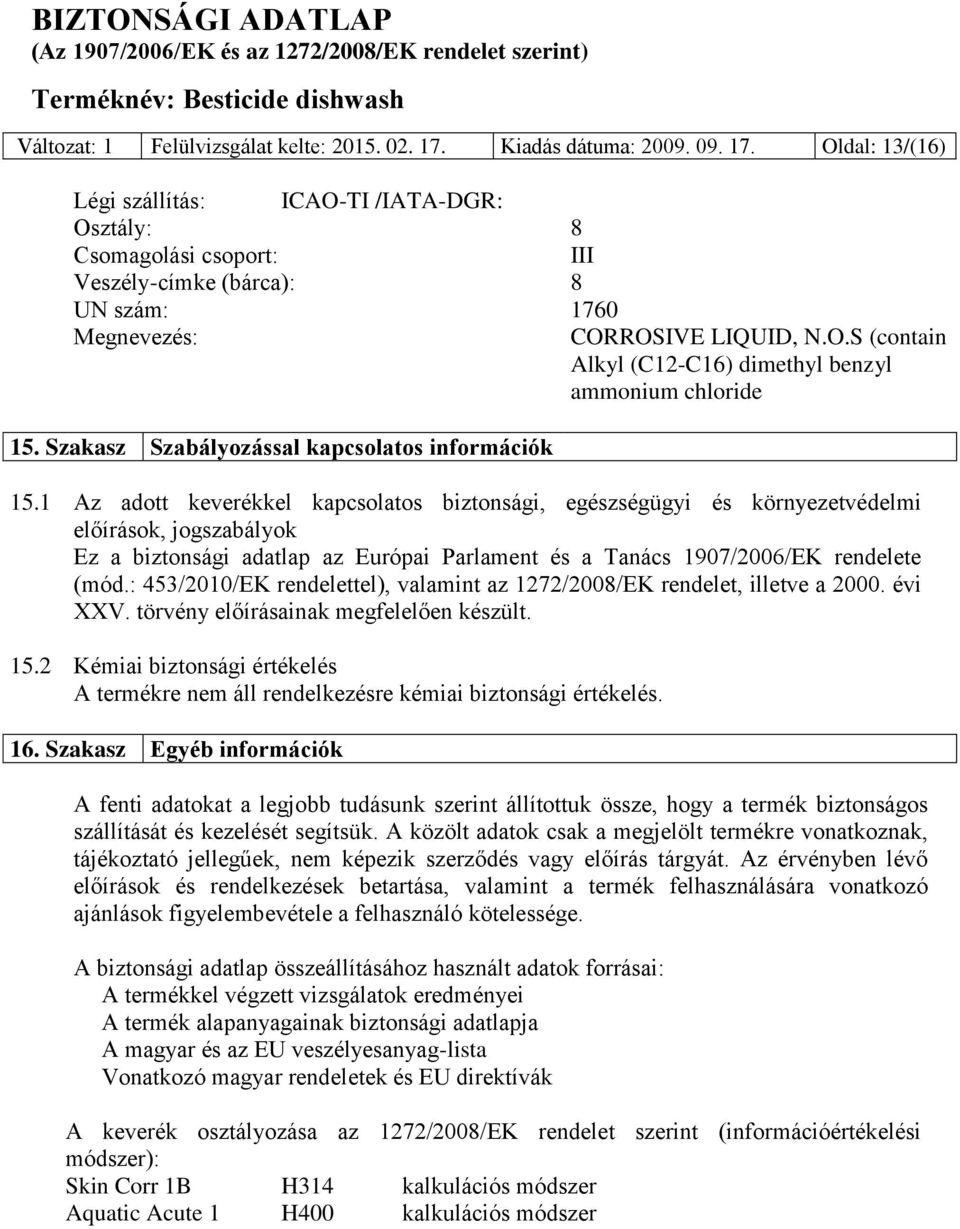 Szakasz Szabályozással kapcsolatos információk 15.