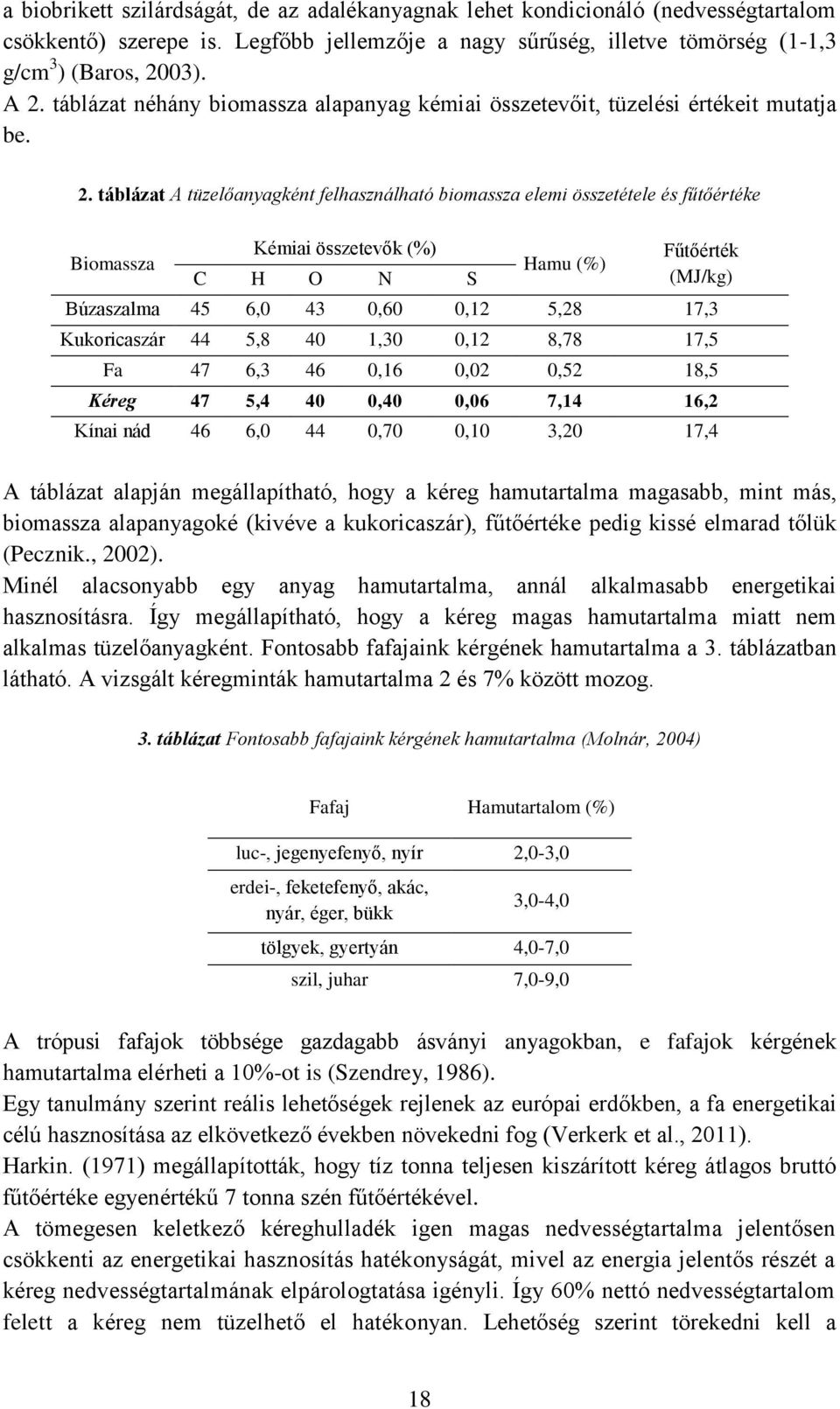 táblázat A tüzelőanyagként felhasználható biomassza elemi összetétele és fűtőértéke Biomassza Kémiai összetevők (%) C H O N S Hamu (%) Fűtőérték (MJ/kg) Búzaszalma 45 6,0 43 0,60 0,12 5,28 17,3
