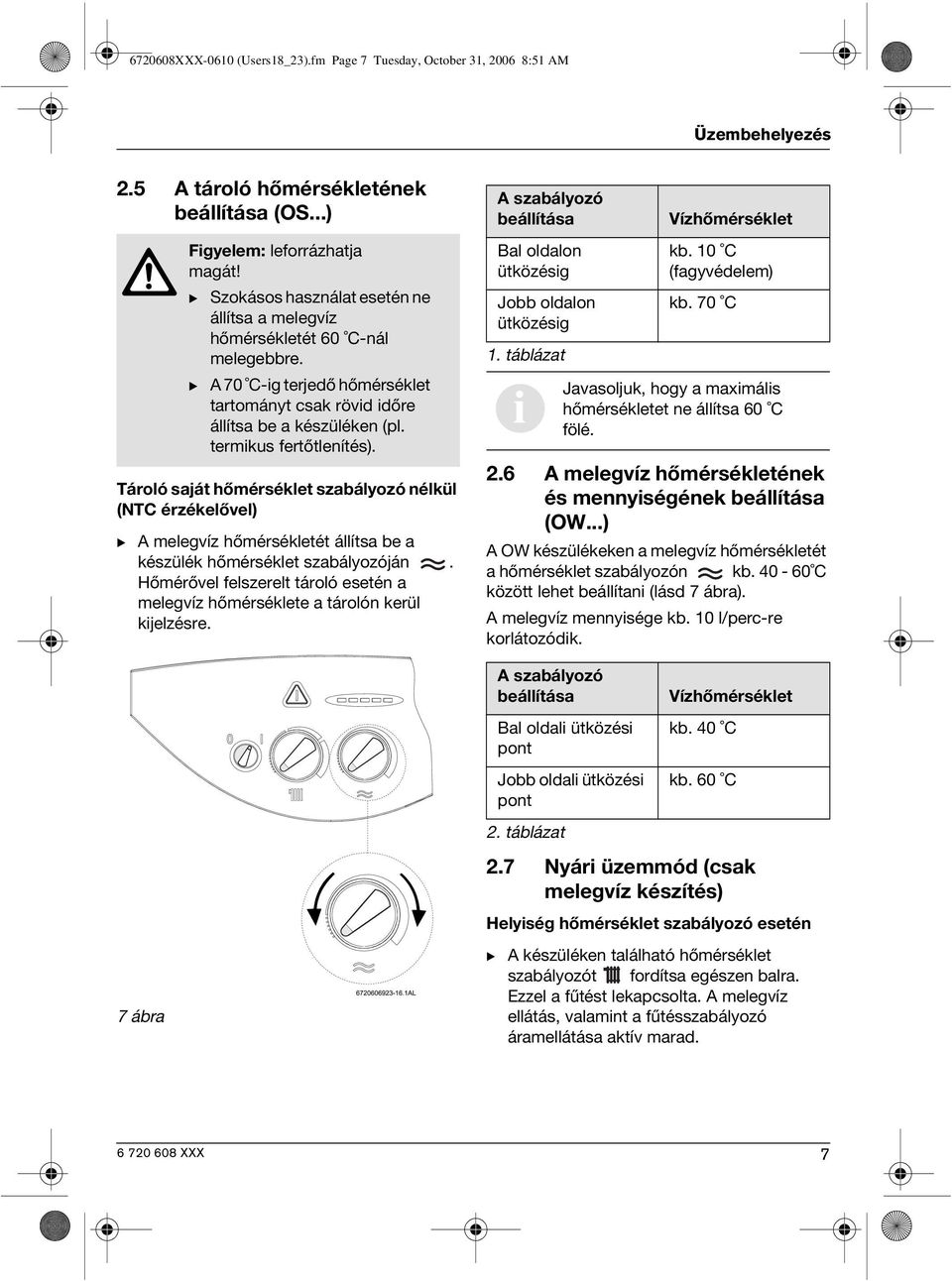 Hőmérővel felszerelt tároló esetén a melegvíz hőmérséklete a tárolón kerül kijelzésre. 7 ábra Figyelem: leforrázhatja magát!