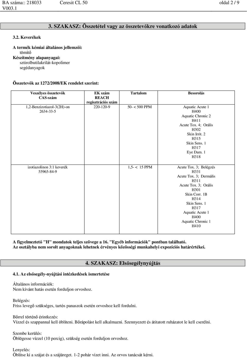 / 9 3. SZAKASZ: Összetétel vagy az összetevőkre vatkozó adatok 3.2.