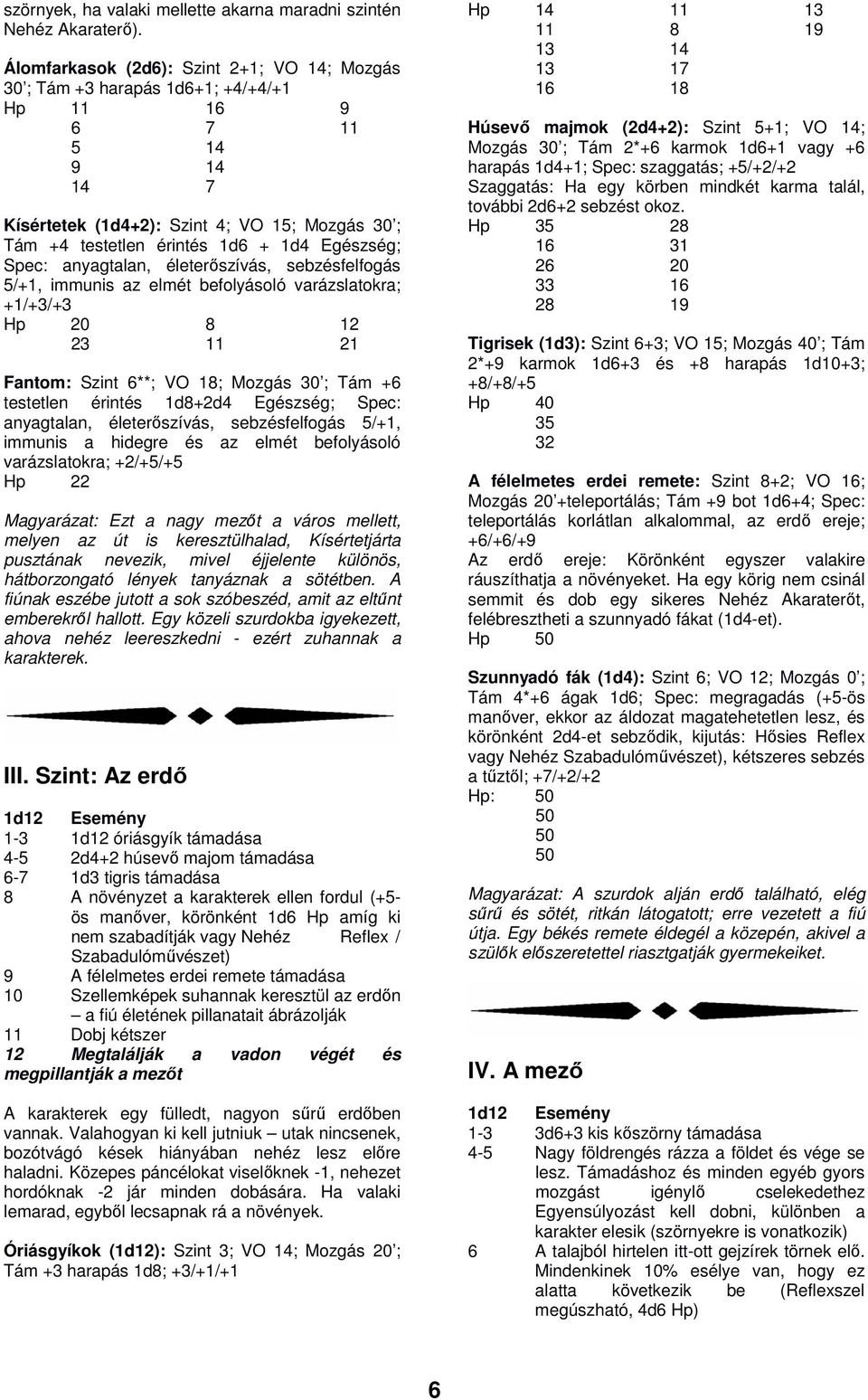 Egészség; Spec: anyagtalan, életerőszívás, sebzésfelfogás 5/+1, immunis az elmét befolyásoló varázslatokra; +1/+3/+3 Hp 20 8 12 23 11 21 Fantom: Szint 6**; VO 18; Mozgás 30 ; Tám +6 testetlen érintés